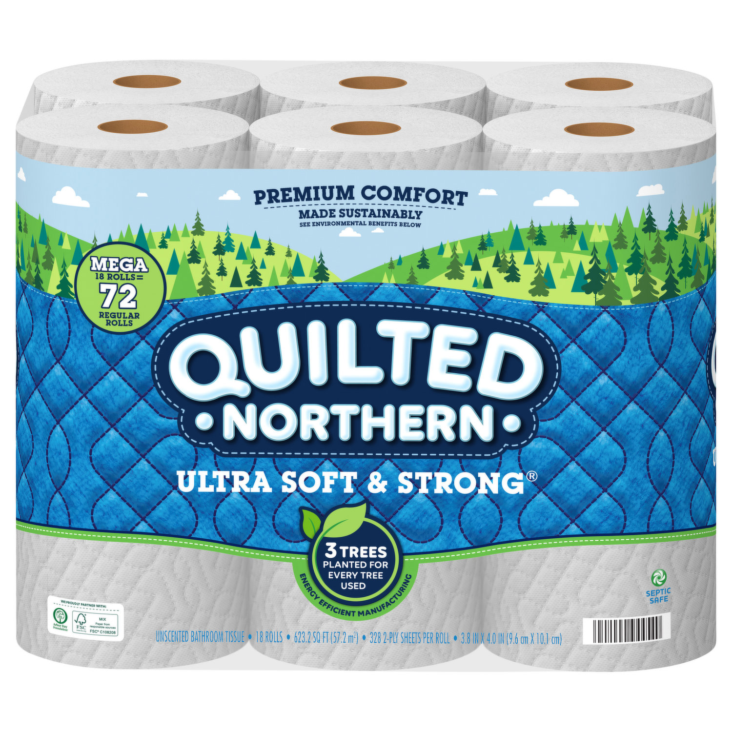 Quilted Northern Ultra Plush Bathroom Tissue, Unscented, Mega Rolls, 3-Ply - 12 rolls