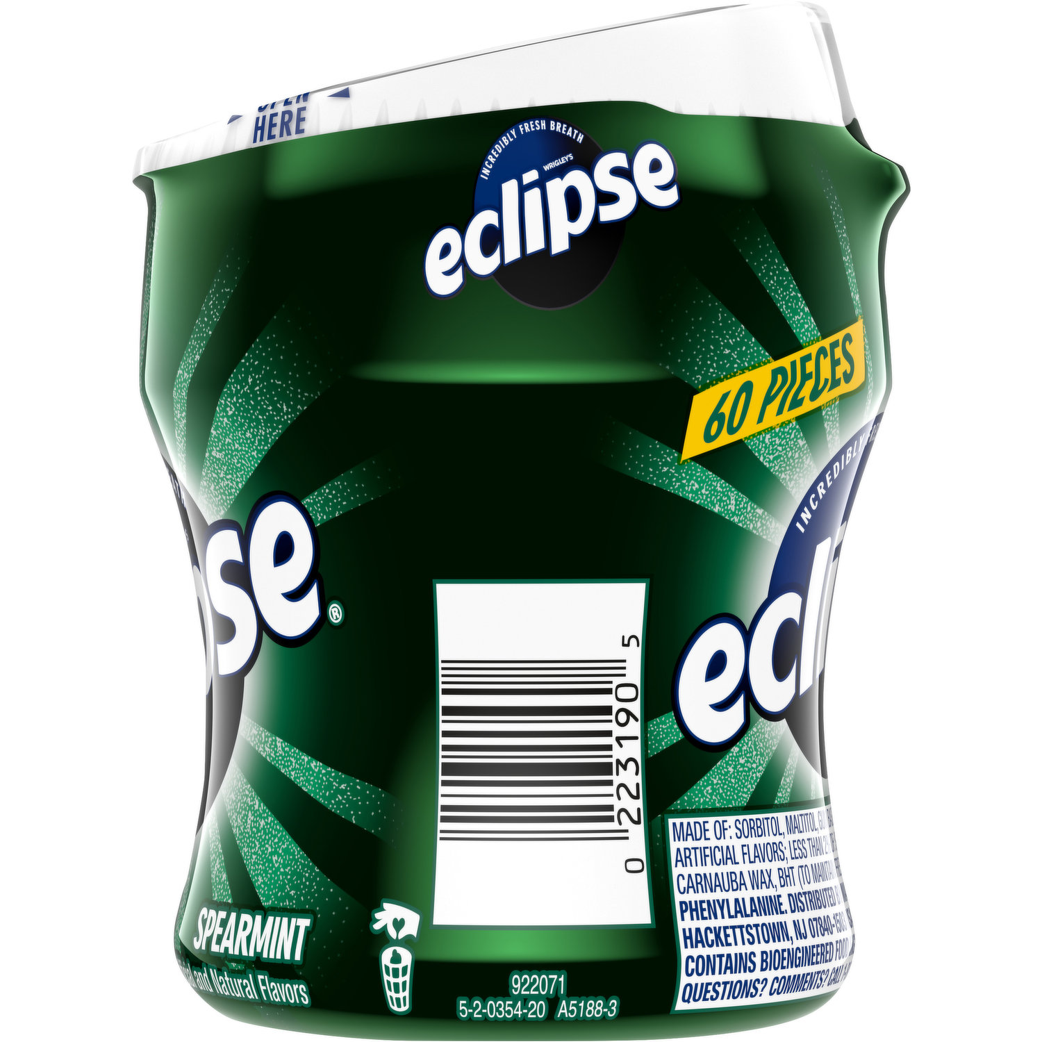 Eclipse Spearmint Sugar Free Chewing Gum Bottle, 60 Pieces