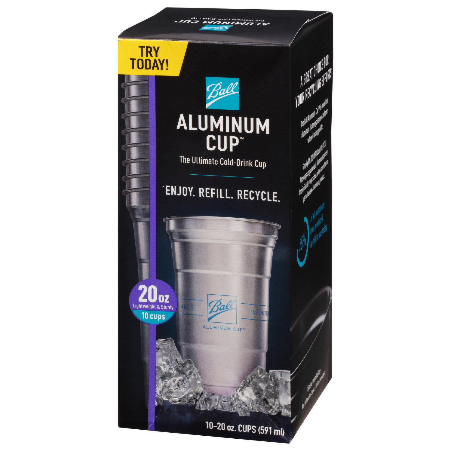 Ball Aluminum Cup, Disposable Recyclable Cold-Drink Cups, 20 oz