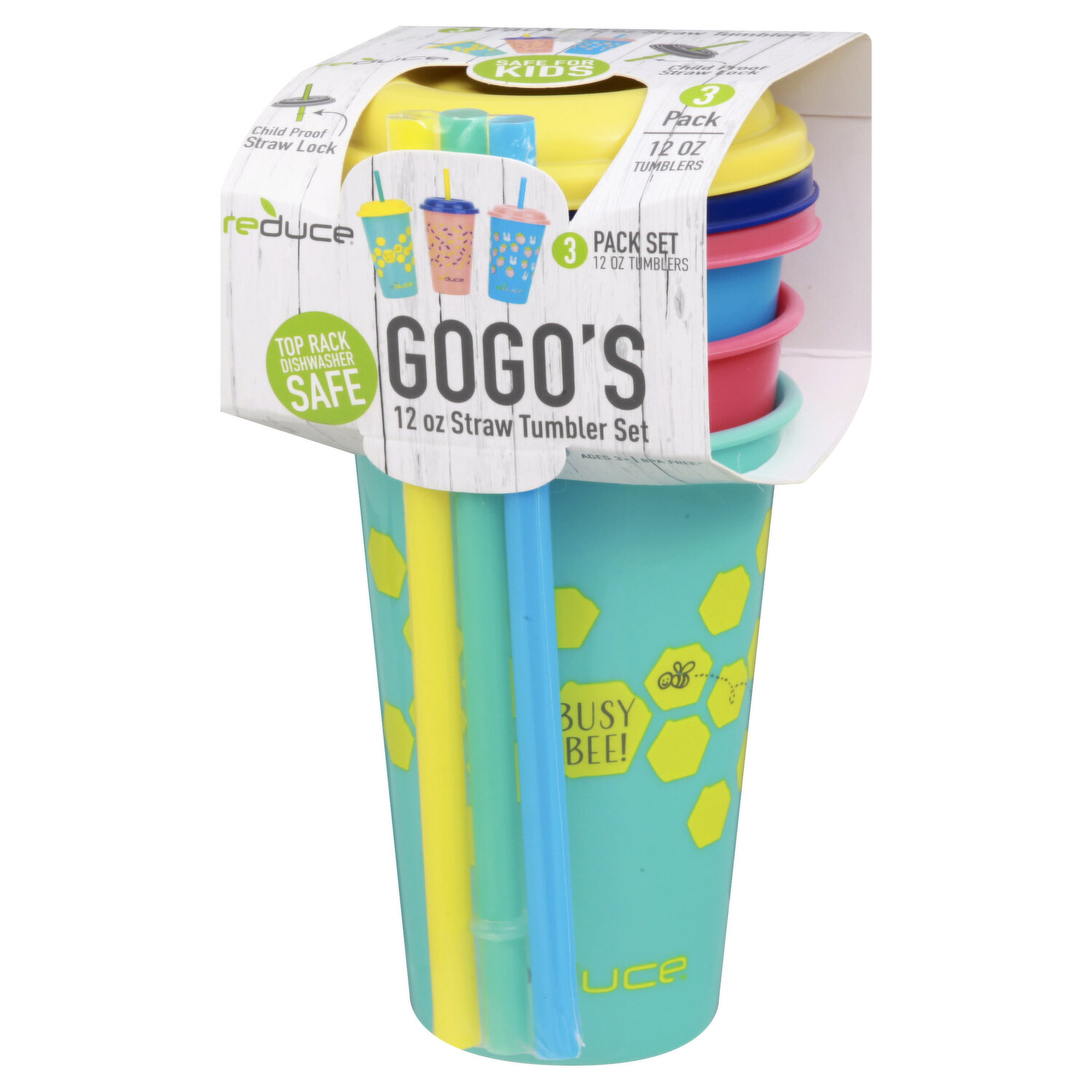  Reduce GoGo's 12 oz Cup Set, 5 Pack – Plastic Cups with Straws  and Lids – Dishwasher Safe, BPA Free – 5 Fun Designs, Wild : Baby