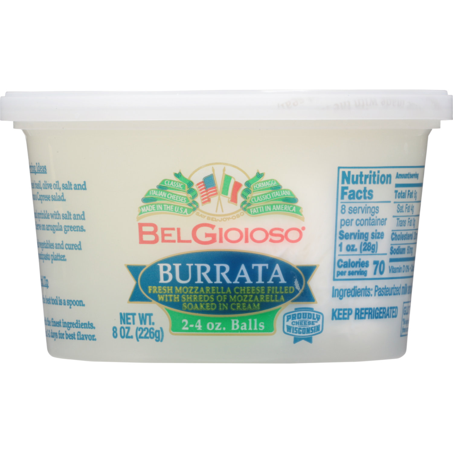 BelGioioso Fresh Mozzarella Cheese Ball, Specialty Soft Cheese,  Refrigerated 8 oz Plastic Wrapping 