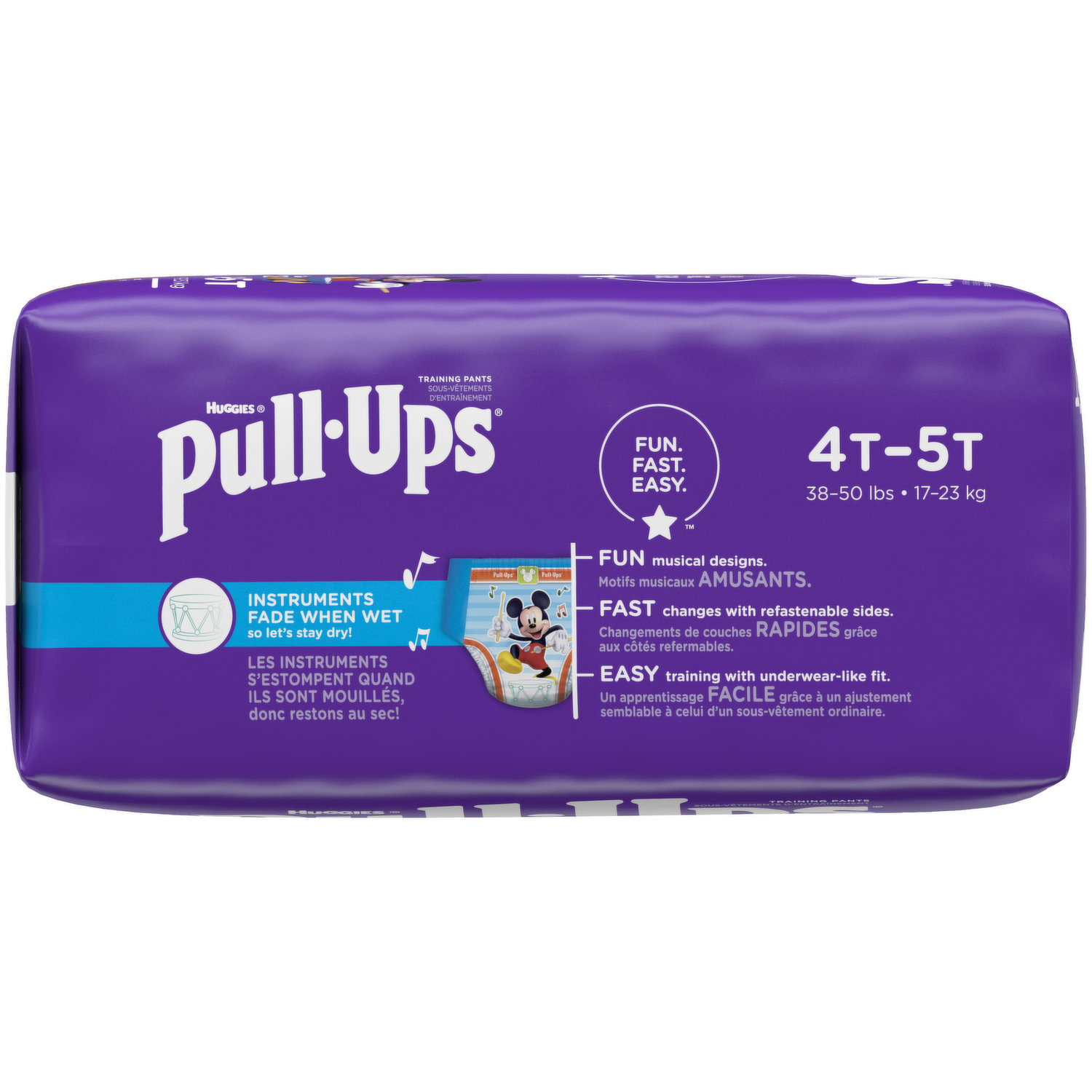 Pull-Ups® - With refastenable sides, graphics that fade when wet