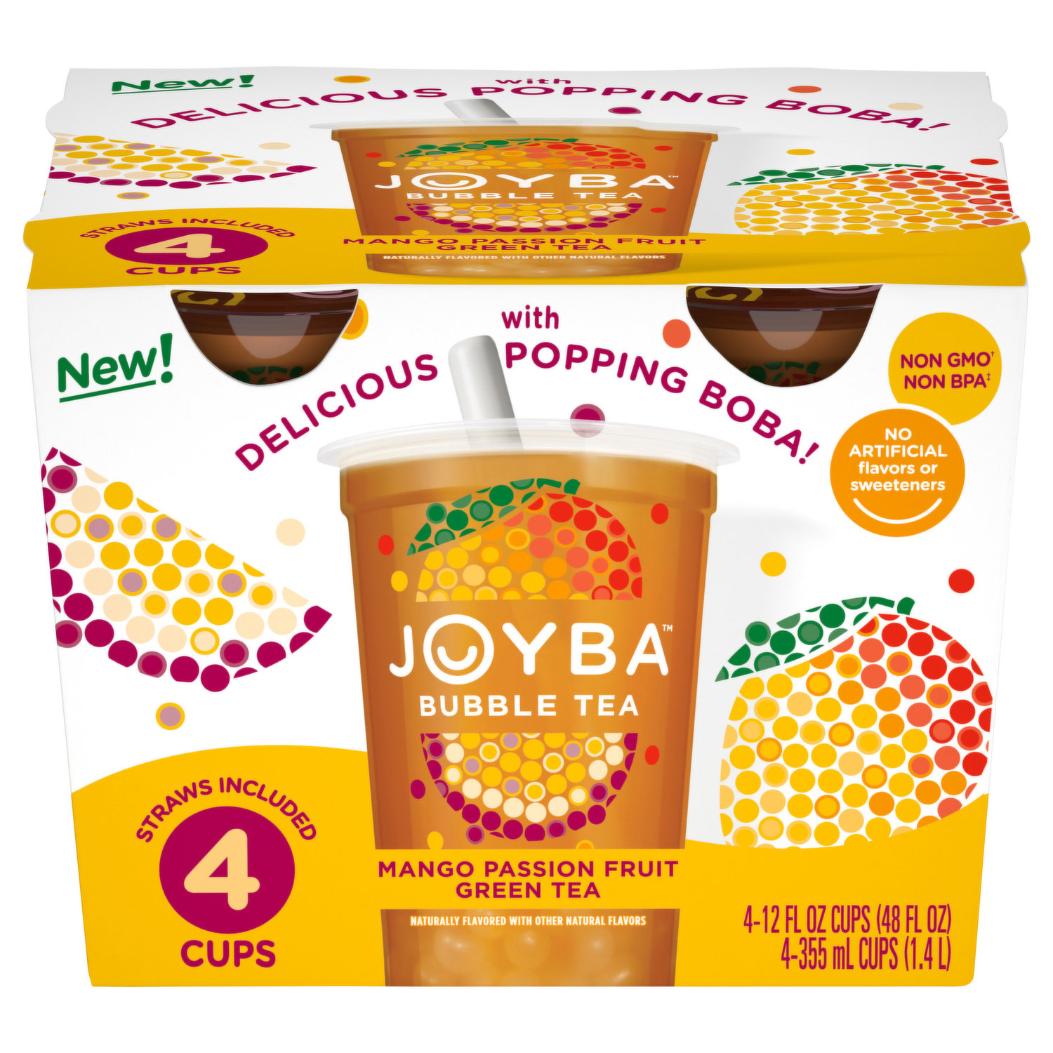 Joyba Mango Passion Fruit Green Bubble Tea - 4pk/12 Fl Oz Cups : Target