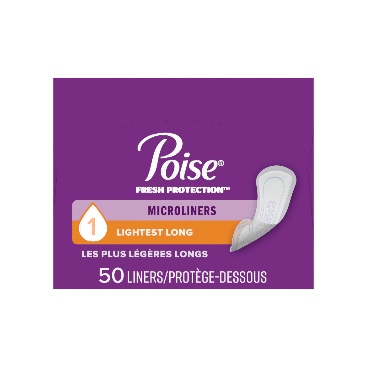 Poise Microliners, Long Length - Lightest Absorbency, 50 Count