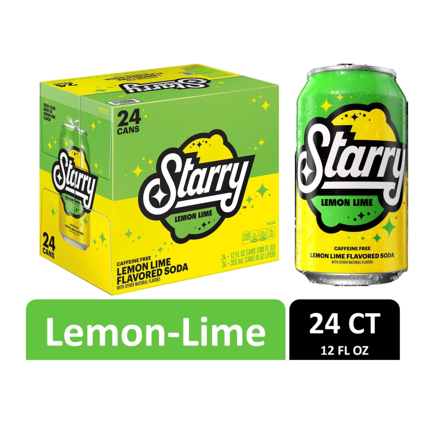  Starry Lemon Lime Soda, 12 Fl Oz Cans, 12 Pack