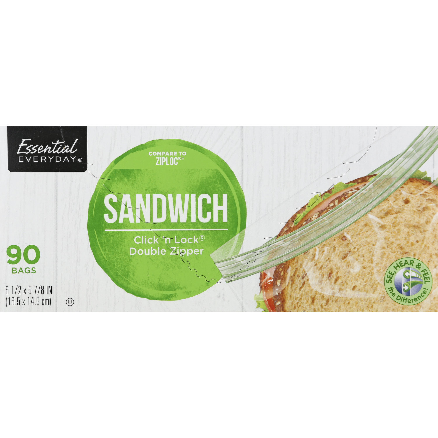 Essential Everyday Sandwich Bags, Click 'N Lock, Double Zipper 90
