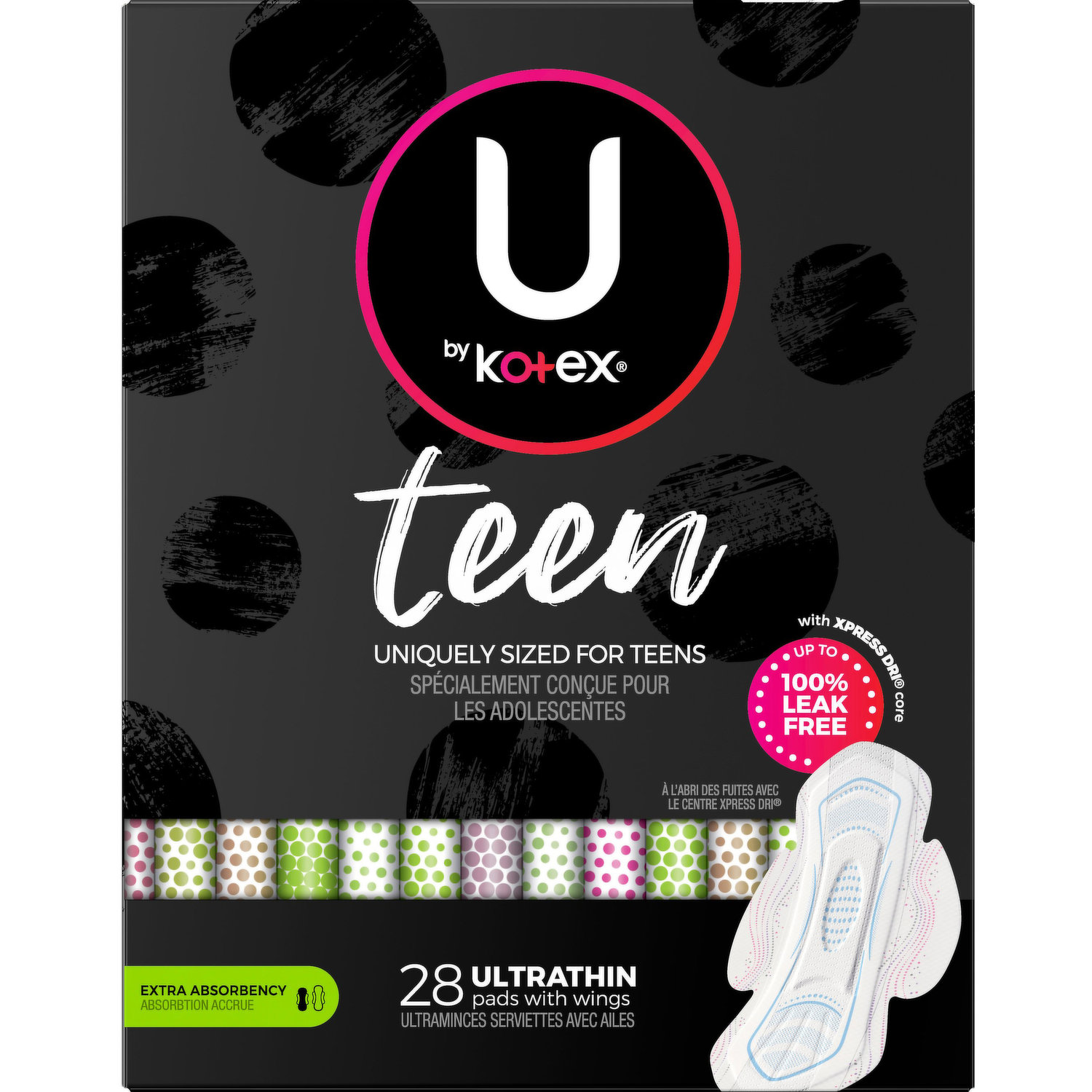 HSA Eligible  U by Kotex Ultra Thin Teen Pads with Wings, Extra  Absorbency, Unscented, 14 ct. (3-Pack)