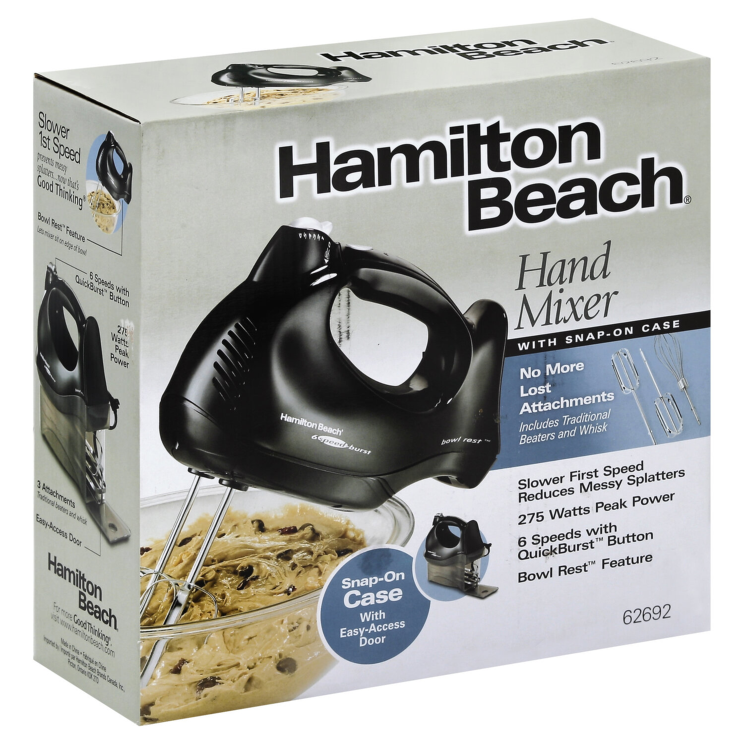 Hamilton Beach 6-Speed Electric Hand Mixer with Snap-On Case, Beaters,  Whisk, Black (62692)