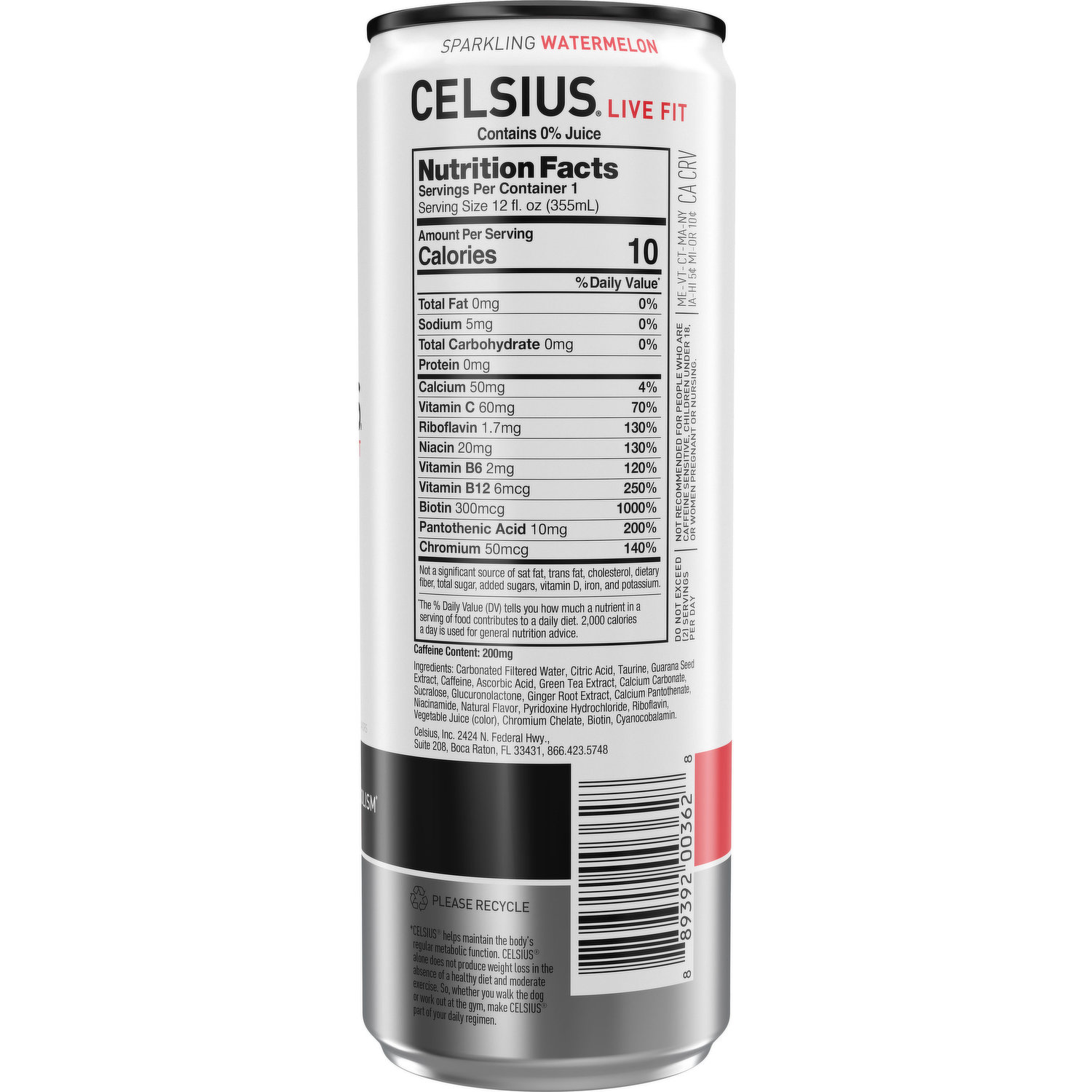 CELSIUS Sparkling Watermelon, Essential Energy Drink, 12 Fluid 