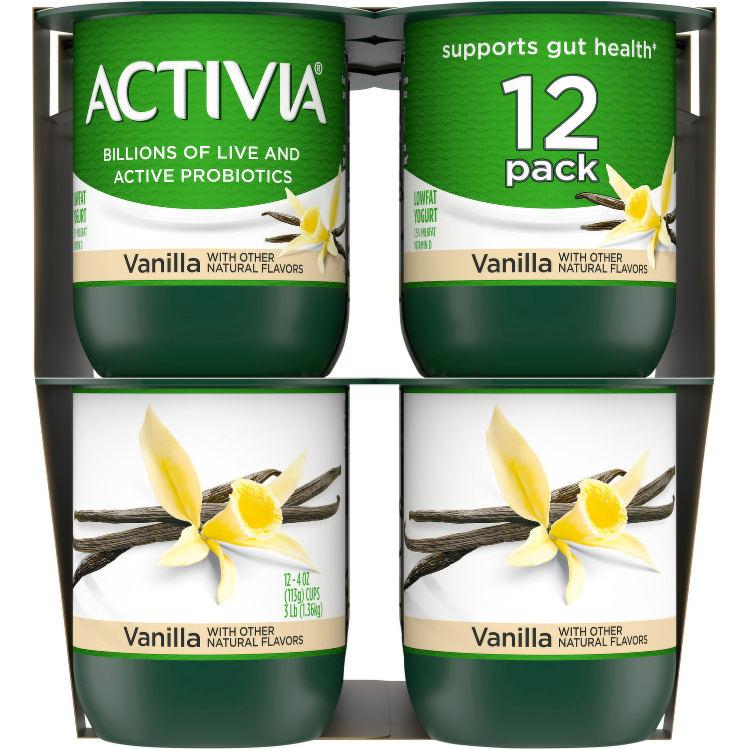 Activia Yogurt, Lowfat, Vanilla & Cereal, Yogurt