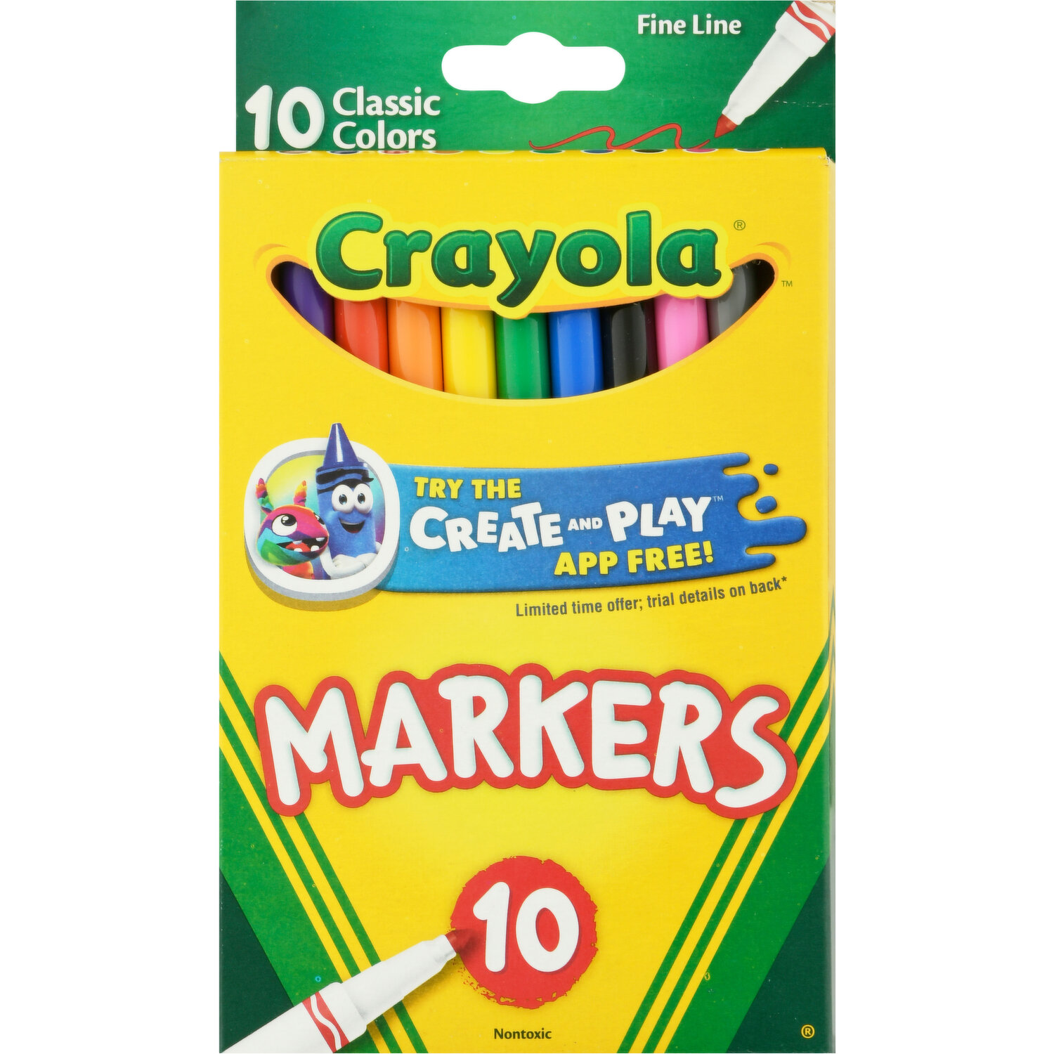 Crayola Classic Fine Line Markers, Assorted Colors - 10 count