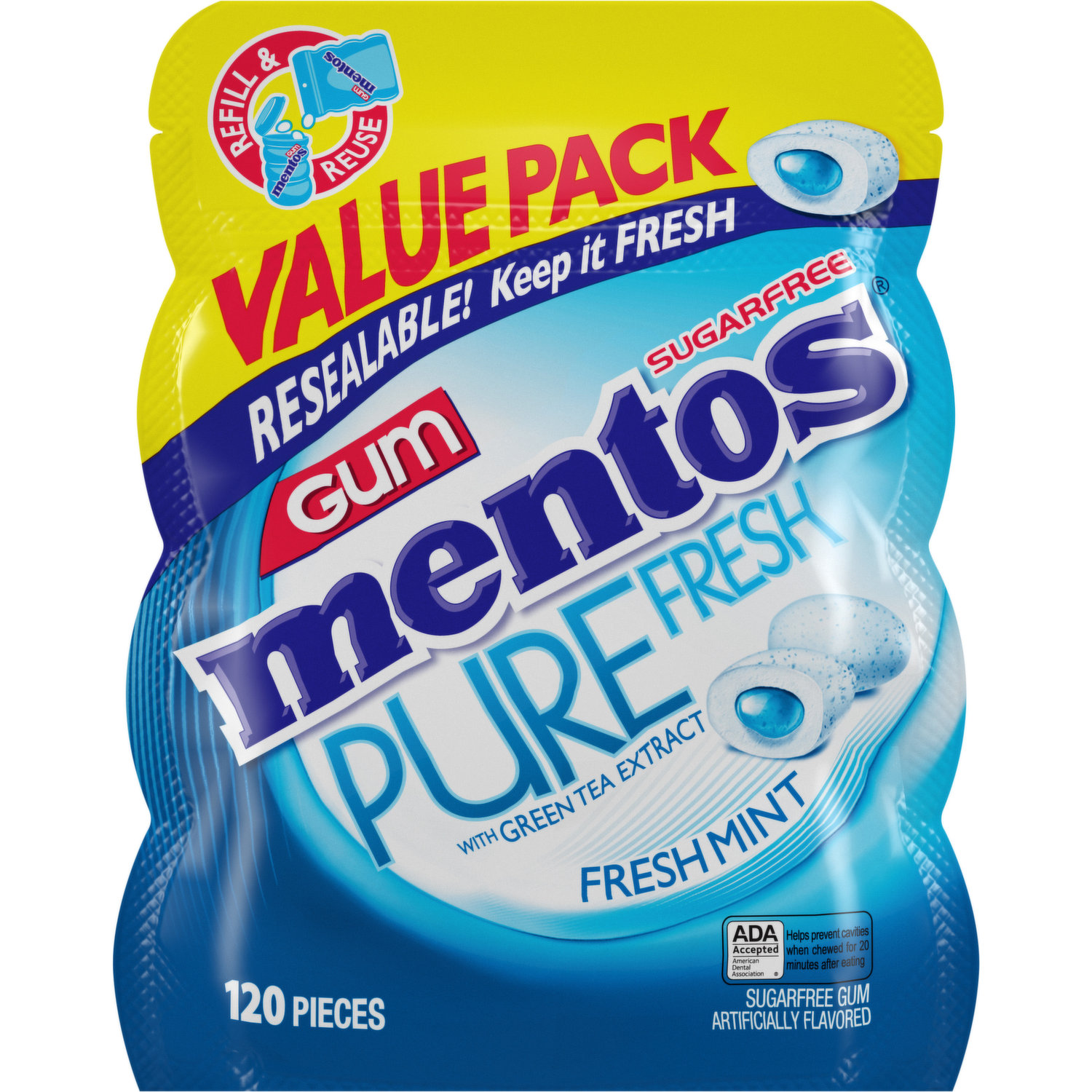Mentos Gum, Sugar Free, Fresh Mint, Pure Fresh, Value Pack, 120