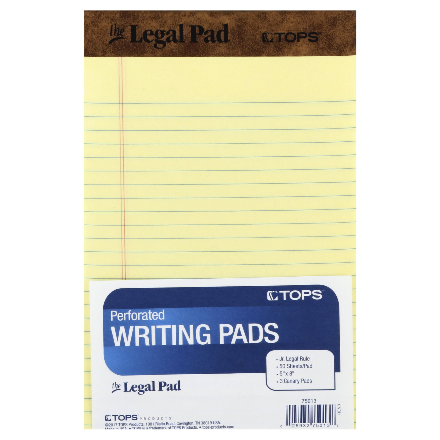 Tops The Legal Pad Ruled Perforated Pads, 5 x 8, Canary, 50 Sheets