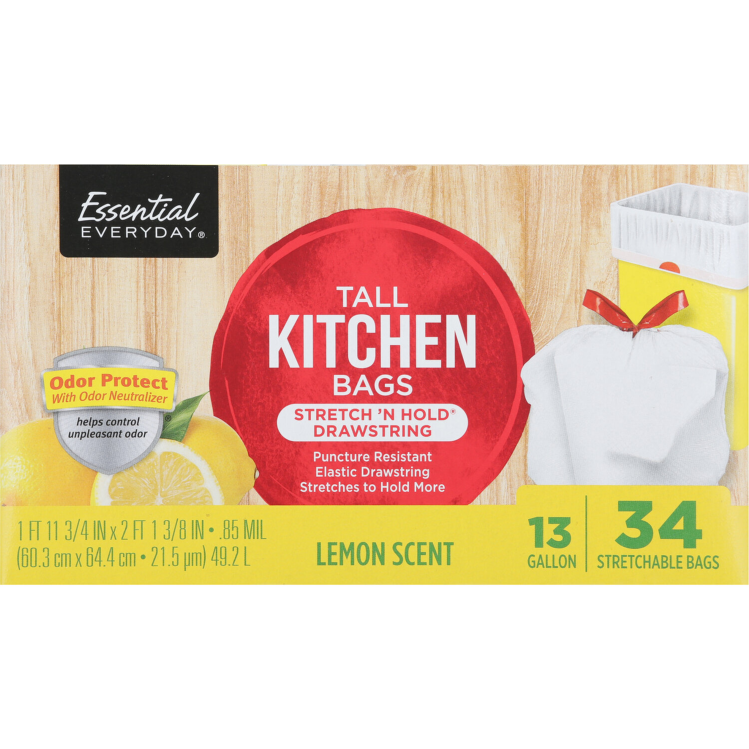 Tall Kitchen Trash Bags with Drawstring Fresh Scent 13gal 6/40ct