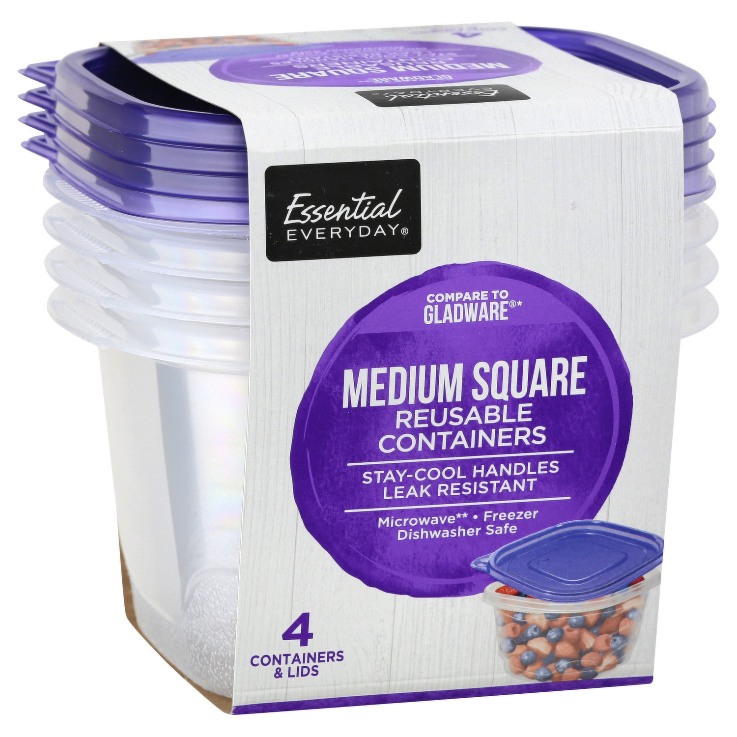 Essential Everyday Containers & Lids, Reusable, Family Size, 128