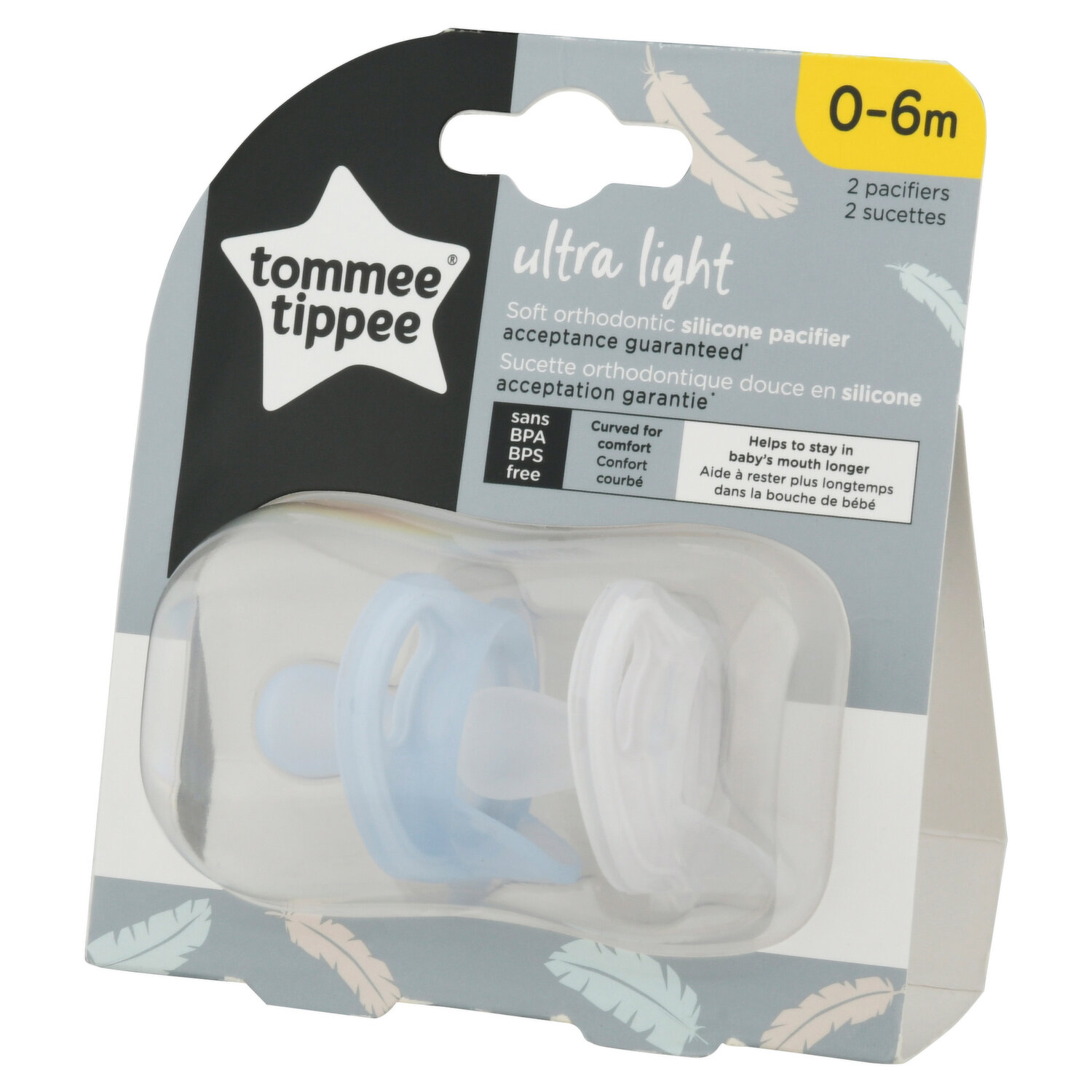 Tommee Tippee Pacifier, Silicone, Ultra Light, 0-6M, 2 Each