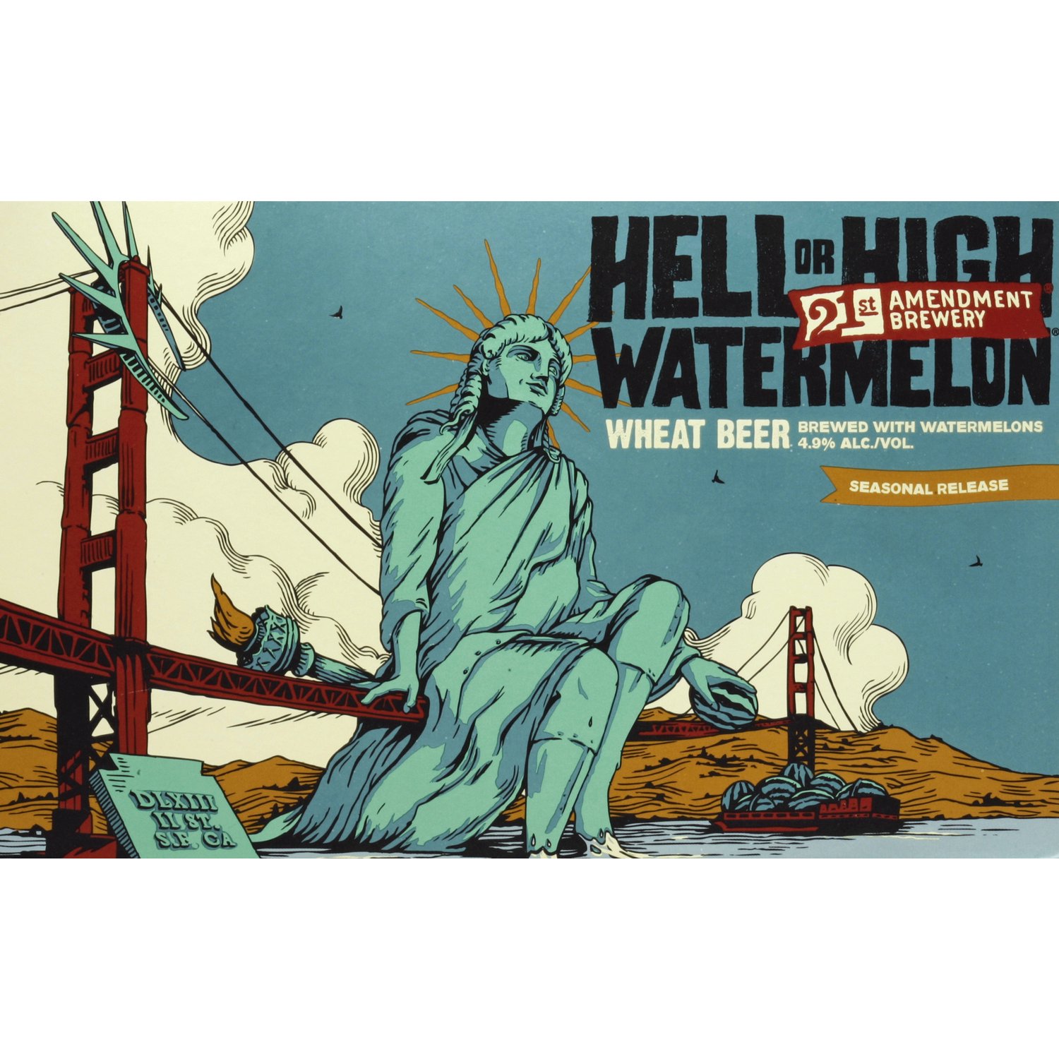 Figural 21st Amendment Hell Or High Watermelon Tap Handle San Francisco 