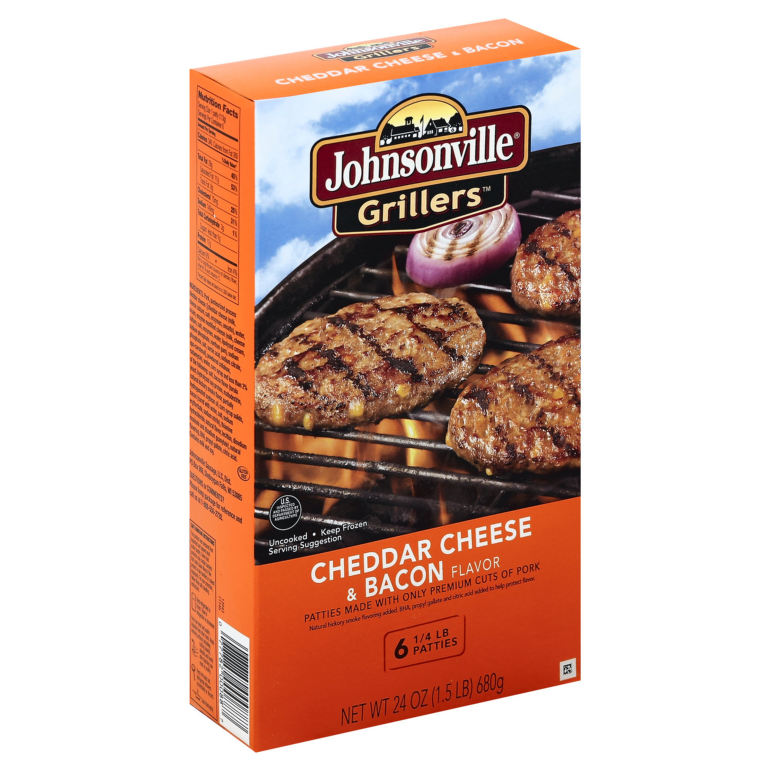 Johnsonville Grillers Six-1/4 Lb Original Bratwurst Patties, 24 oz Box,  Frozen