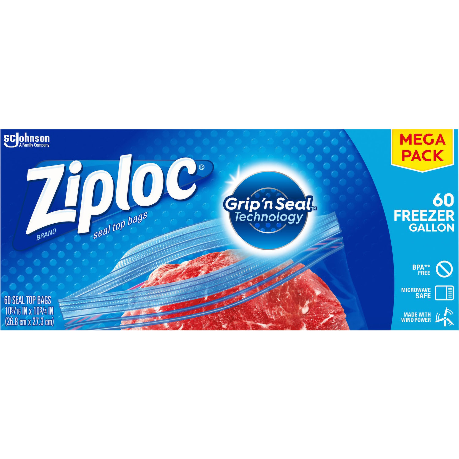 Ziploc Bags Gallon Freezer Storage Size 38ct