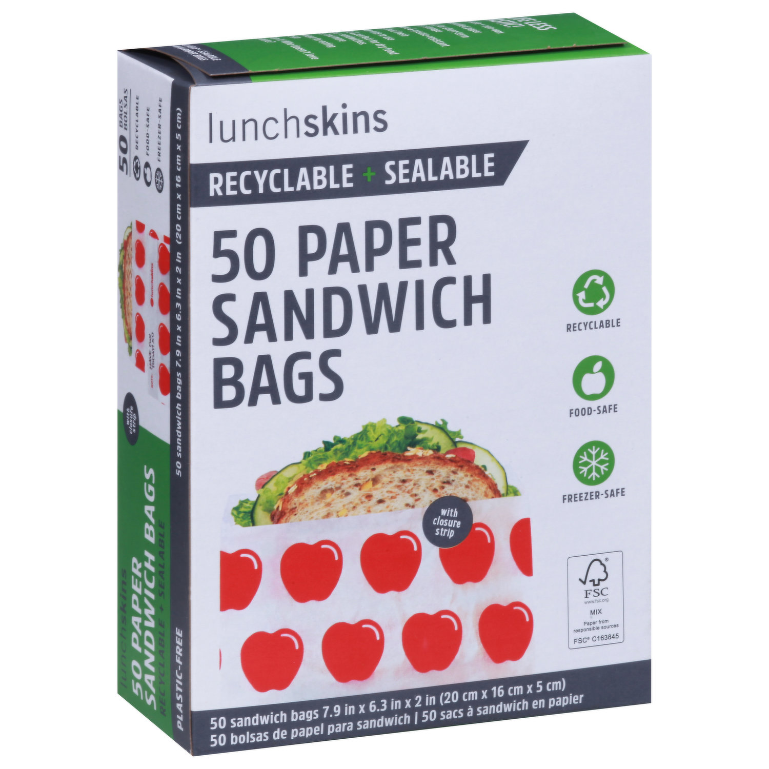 Lunch Skins Paper Sandwich Bags, Apple - 50 bags