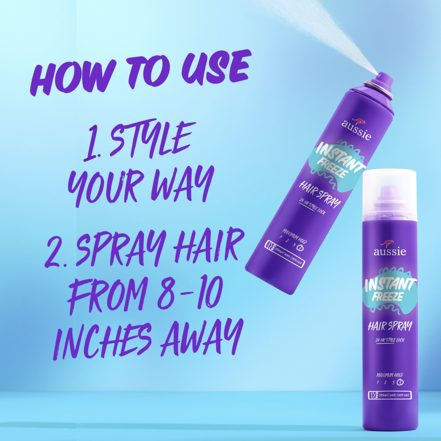 Aussie Aussie Instant Freeze Hair Spray for Curly Hair, Straight Hair, and  Wavy Hair, 10 oz