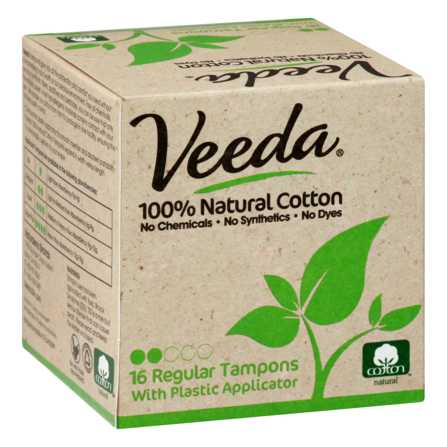 Veeda 100% Natural Cotton Super Tampons 12 Packs x 16 Tampons