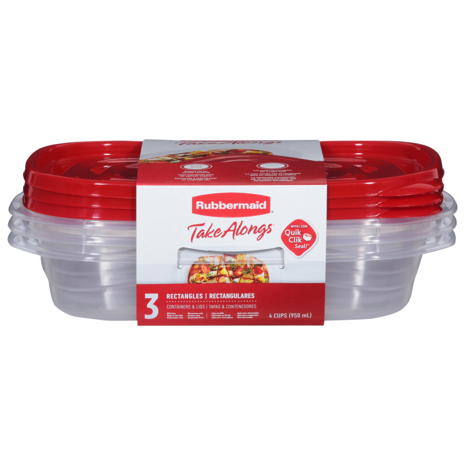 Rubbermaid TakeAlongs Containers & Lids, Deep Squares, 5.2 Cups - 4 containers & lids