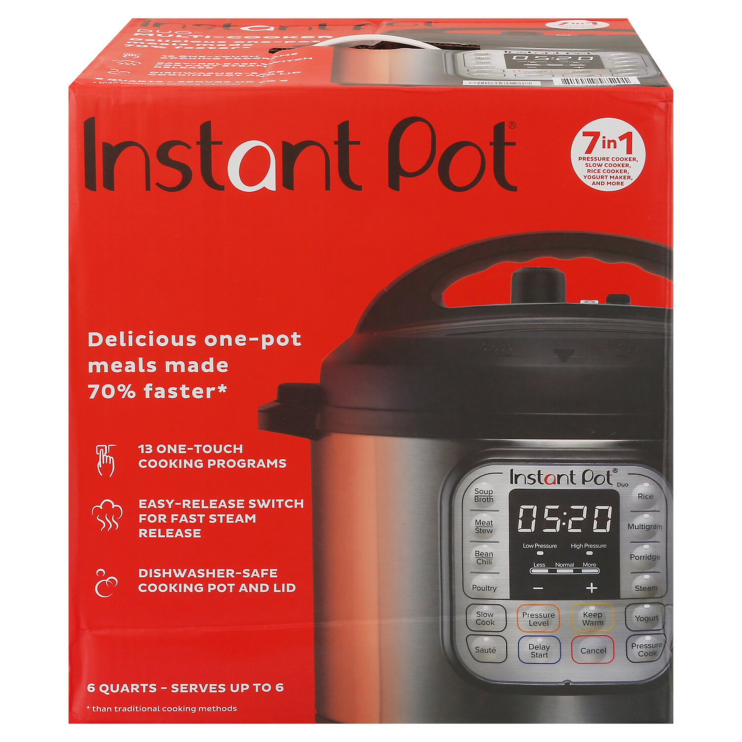 Instant Pot, 6 Qt Duo 7-in-1 Multi-Use Pressure Cooker and