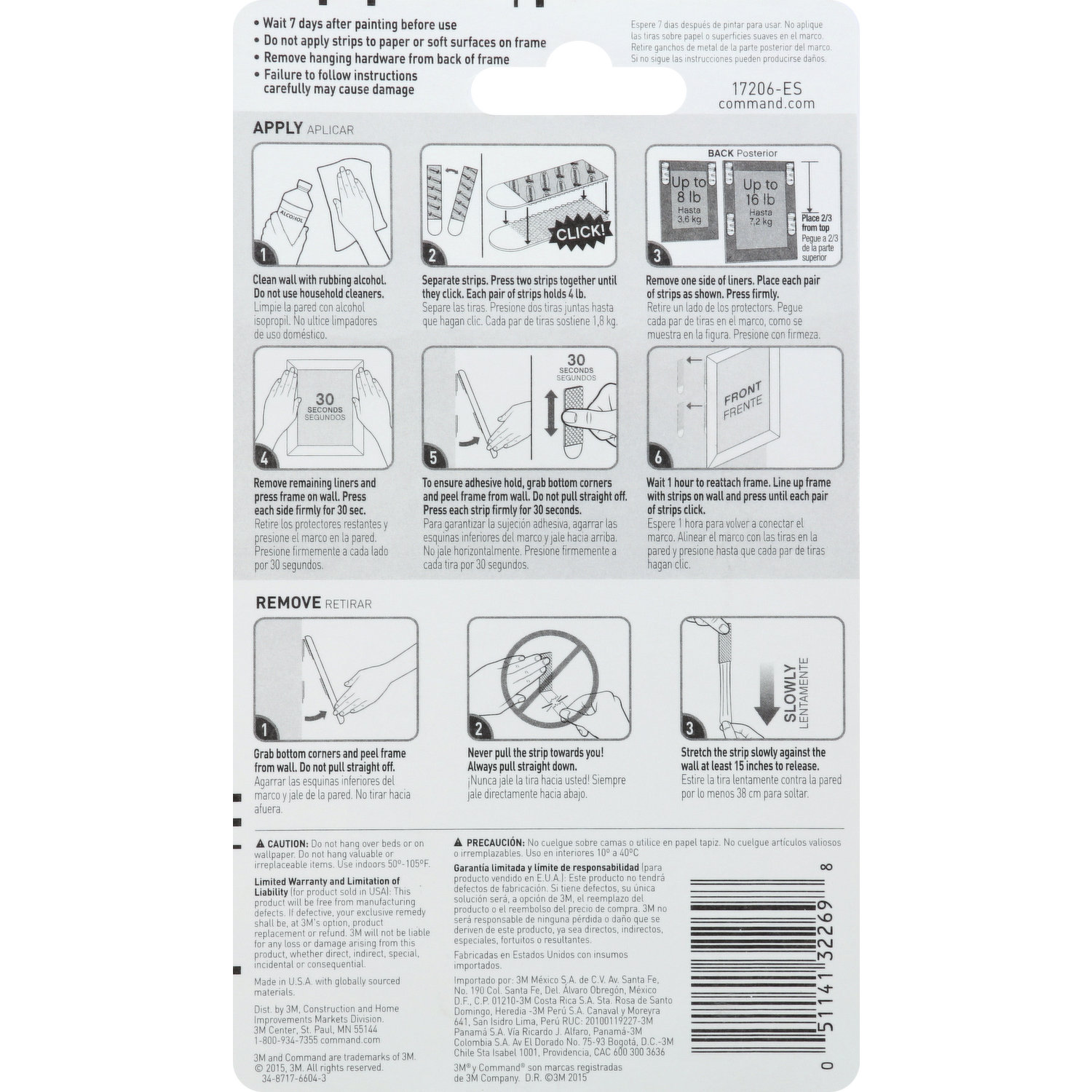 Command Picture and Frame Hanging Strips Heavy Duty, Large, White, Holds 16  lbs, 4-Pairs (17206-ES) 