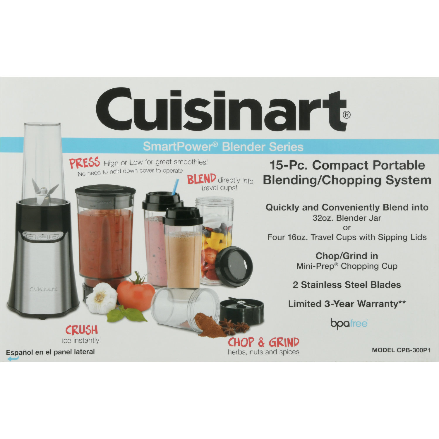 Cuisinart Compact Portable Blending/Chopping System, 15 Piece, SmartPower  Blender Series