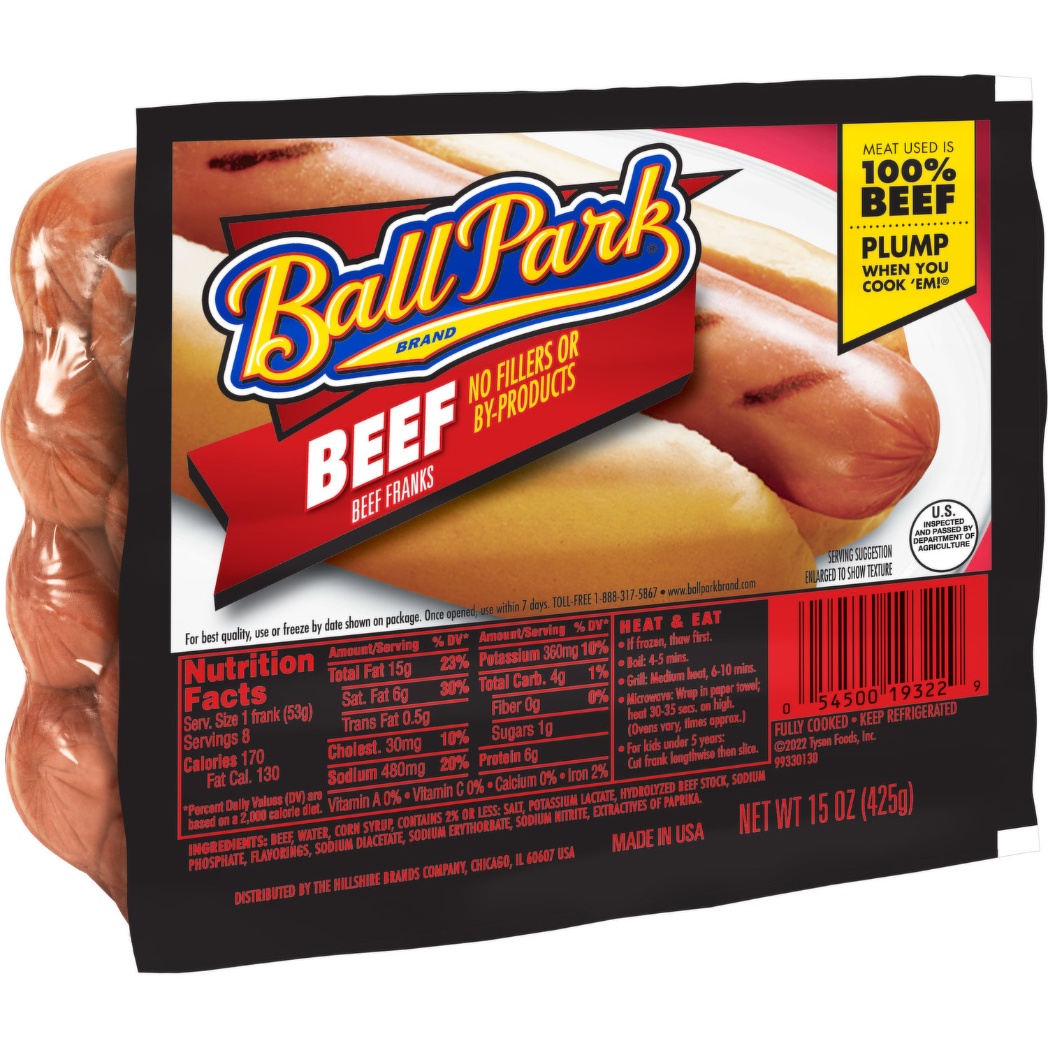 Hebrew National 100% Kosher Beef Franks, 10.3 oz, 6 Ct Pack 