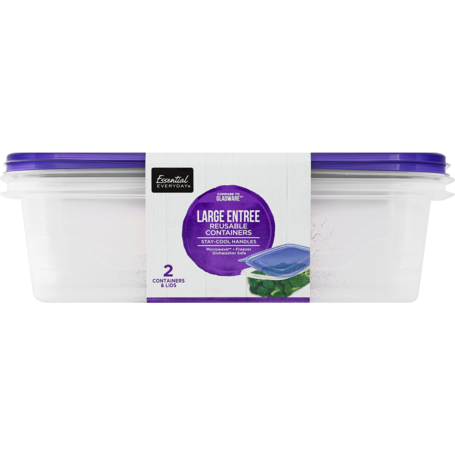Essential Everyday Containers, Reusable, Large Entree, 76 Ounce 2 ea, Shop