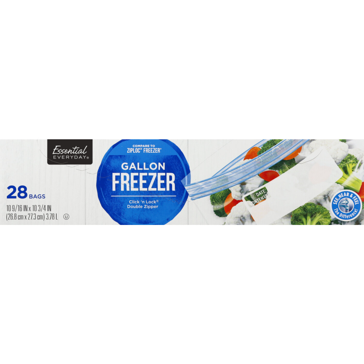 Essential Everyday Freezer Bags, Double Zipper, Gallon, Plastic Bags