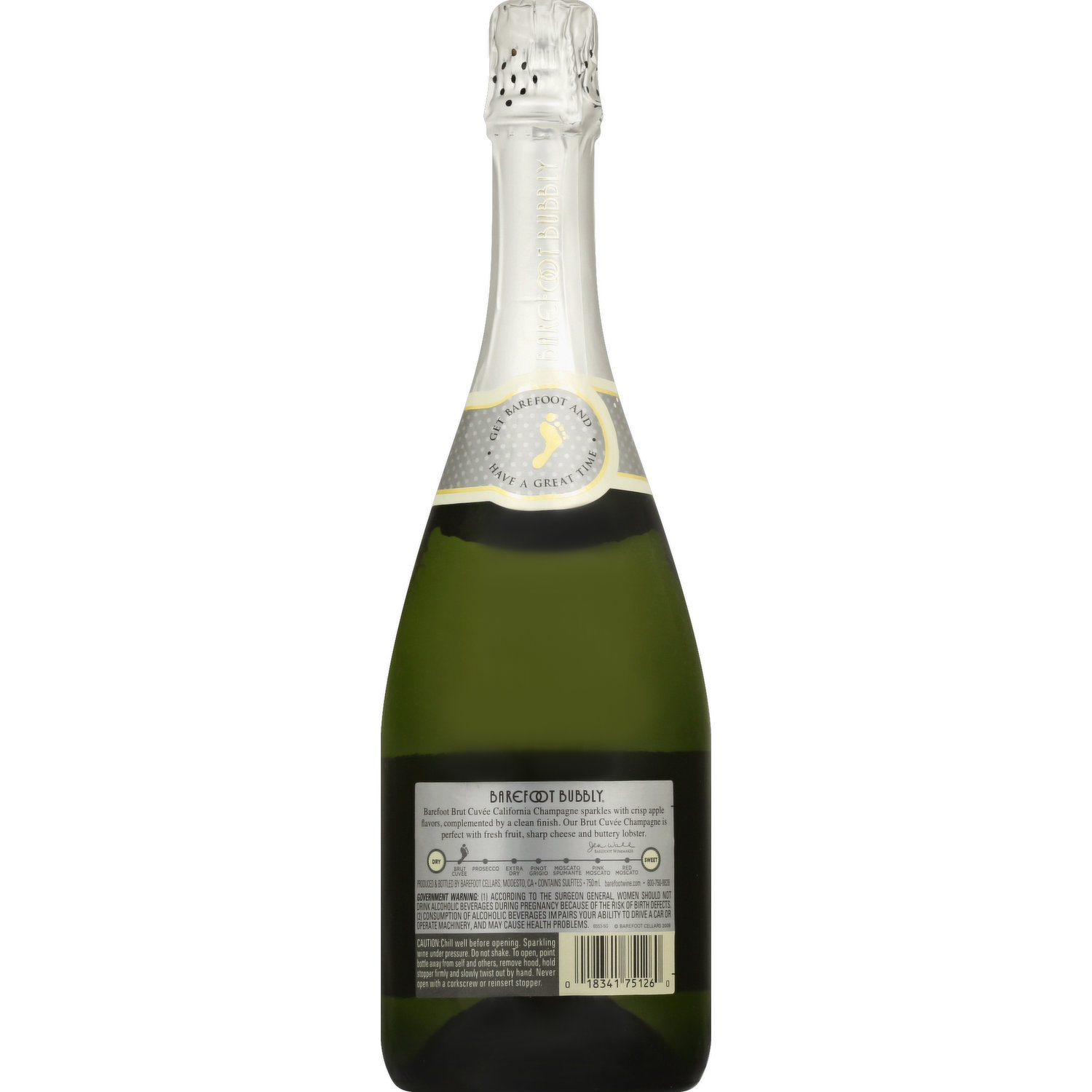 Barefoot Bubbly Brut Cuvee California Champagne Wine, 750ml Glass Bottle 