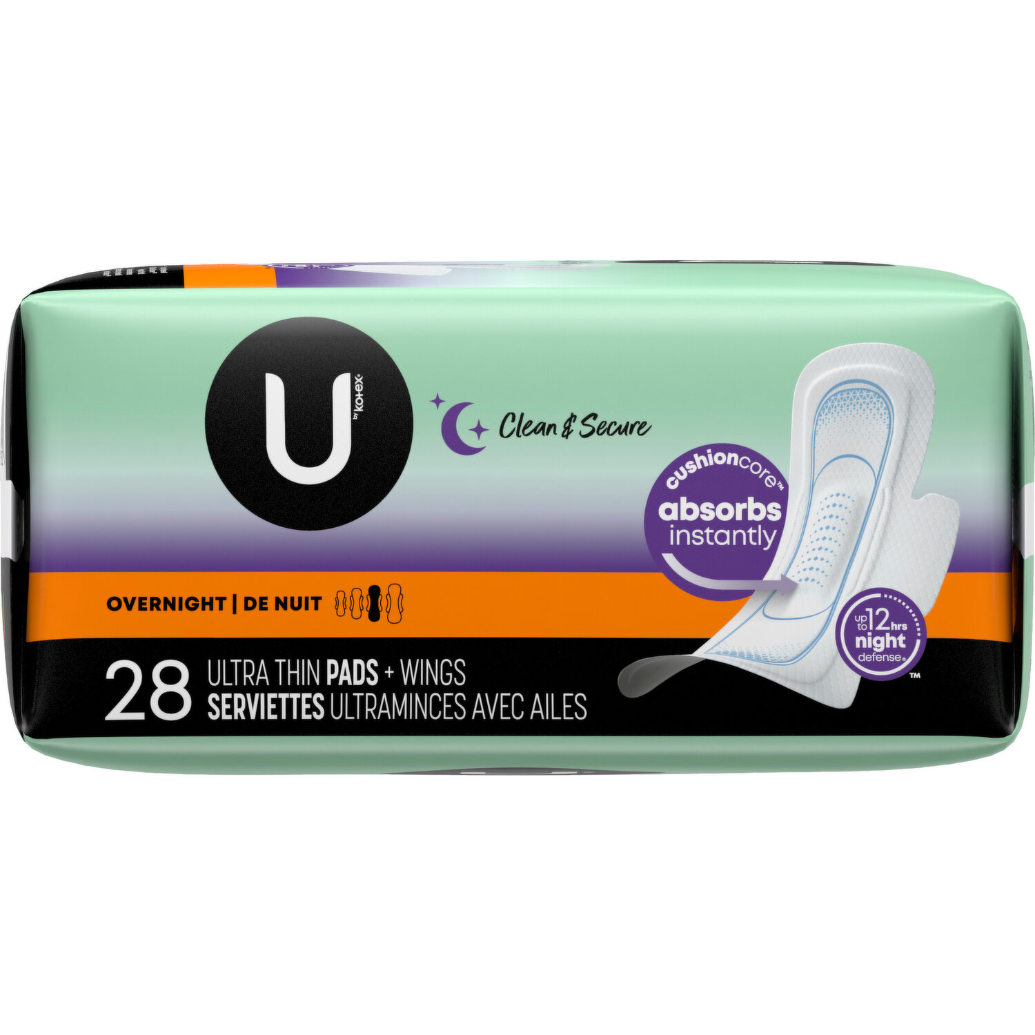 U Kotex Security Maxi Pad Overnight 28 pads + wings Night Defense