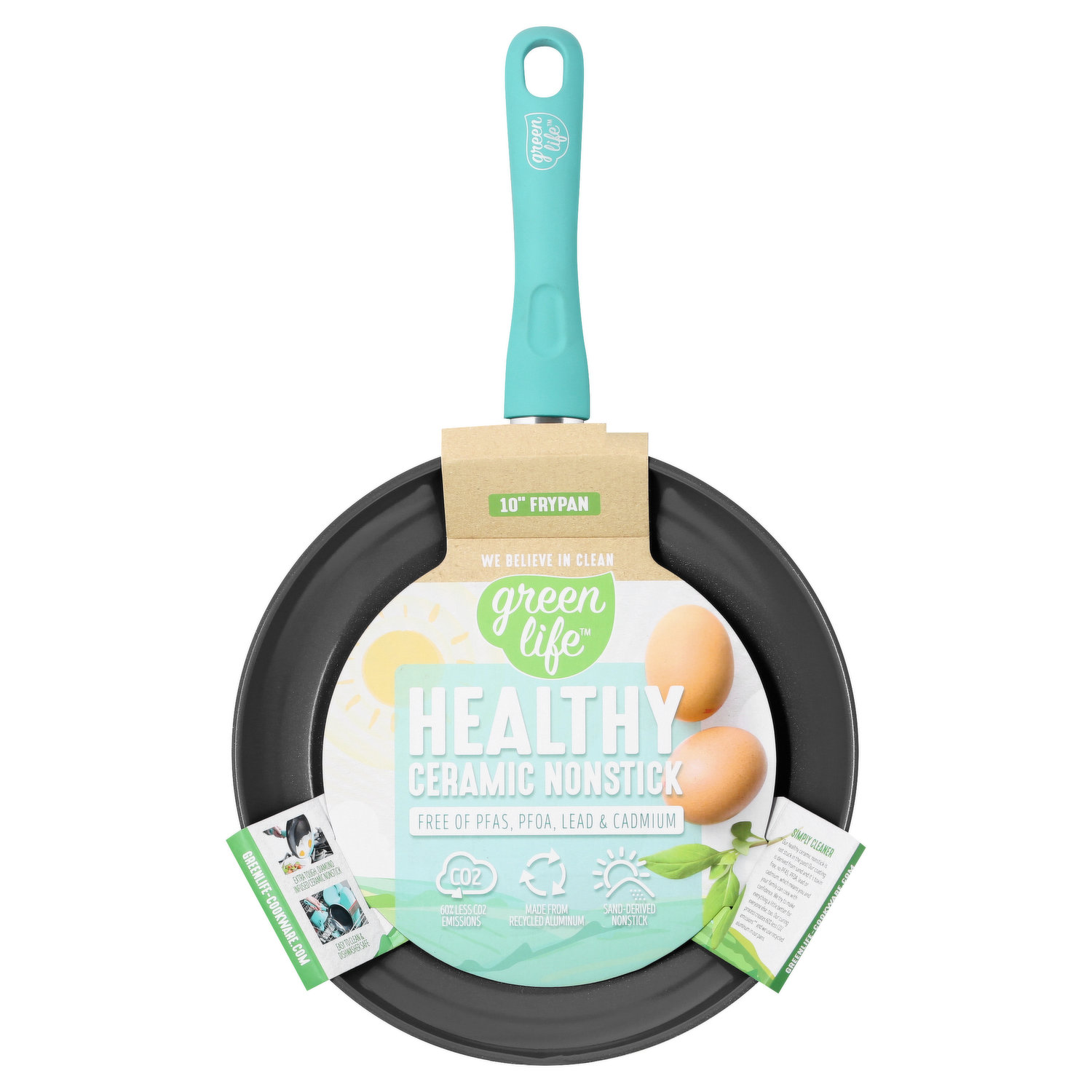 Green Life Saucepan, with Lid, Healthy Ceramic Nonstick, 2.5 Quarts