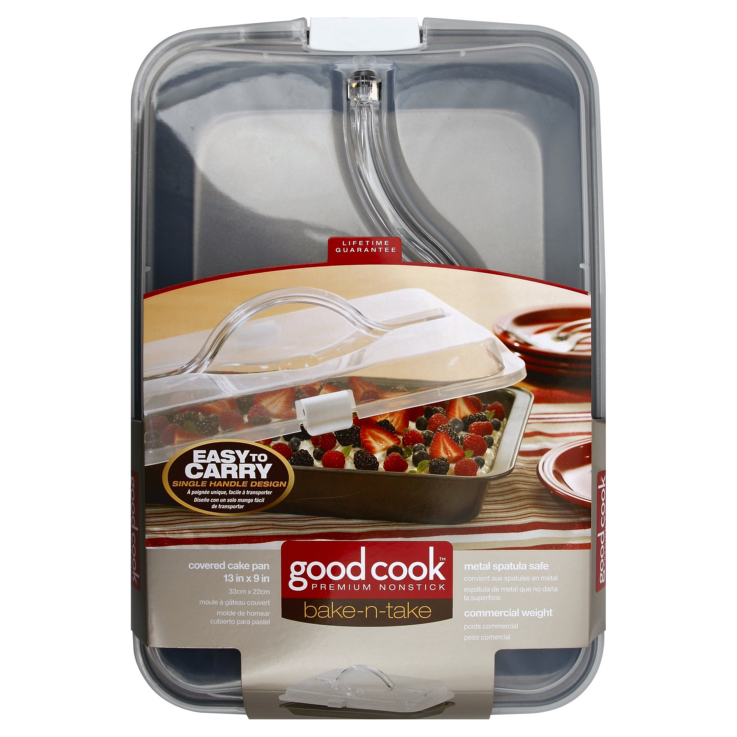 Goodcook 13 x 9 Premium Nonstick Steel Covered Cake Pan with Plastic Lid,  Gray/Clear