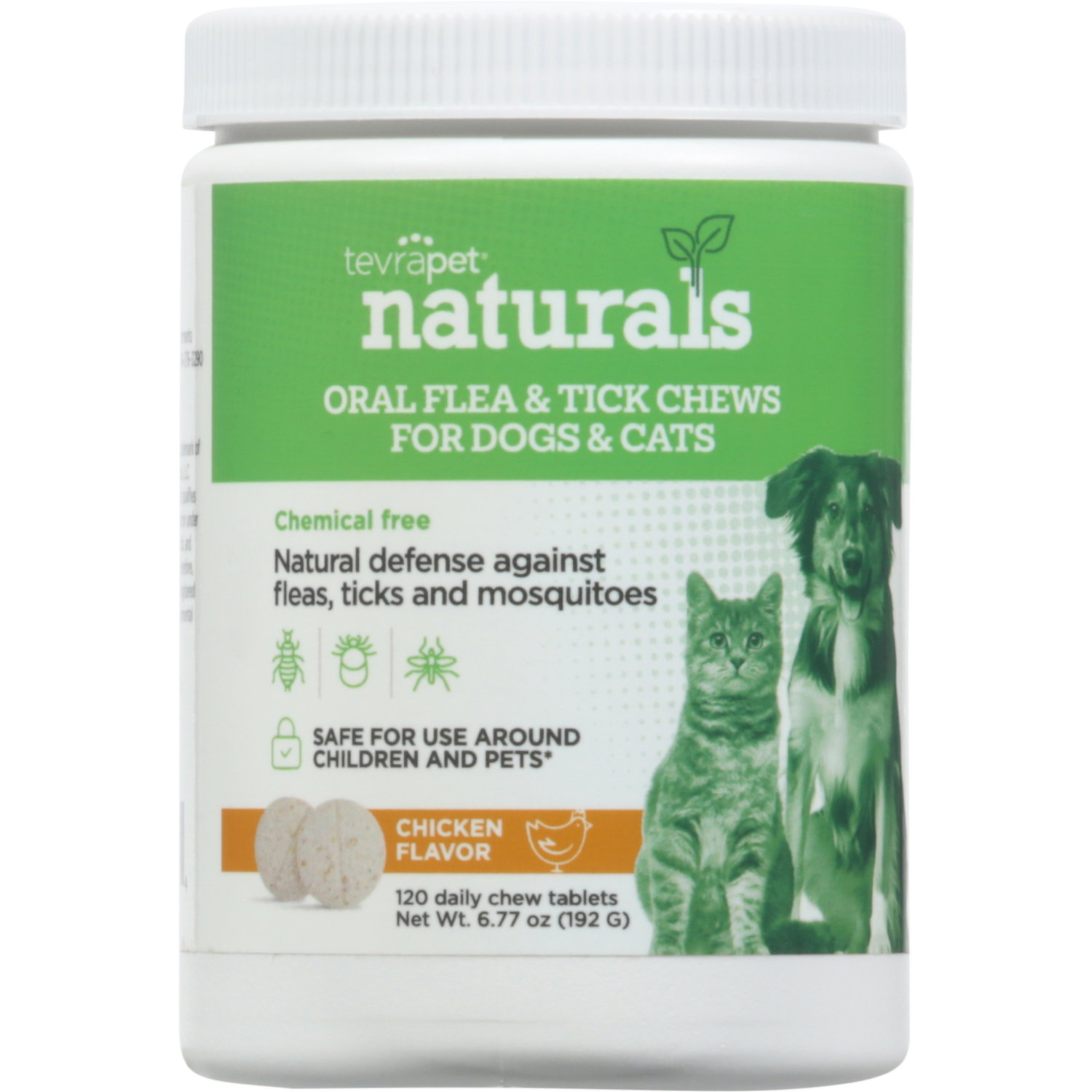 TevraPet Naturals Oral Flea Tick Chews for Dogs Cats Chicken Flavor Tablets
