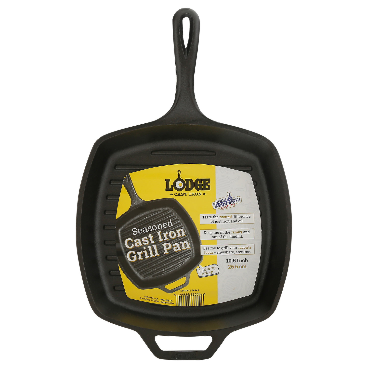 Cast Iron Square Grill Pan with Glass Lid - 10.5 Inch