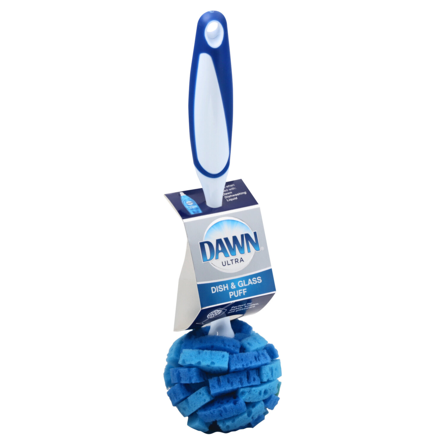  Dawn Ultra Puff Glassware and Dish Cleaning Brush, 11.1 x 2.5  x 2.5, Blue/White : Health & Household