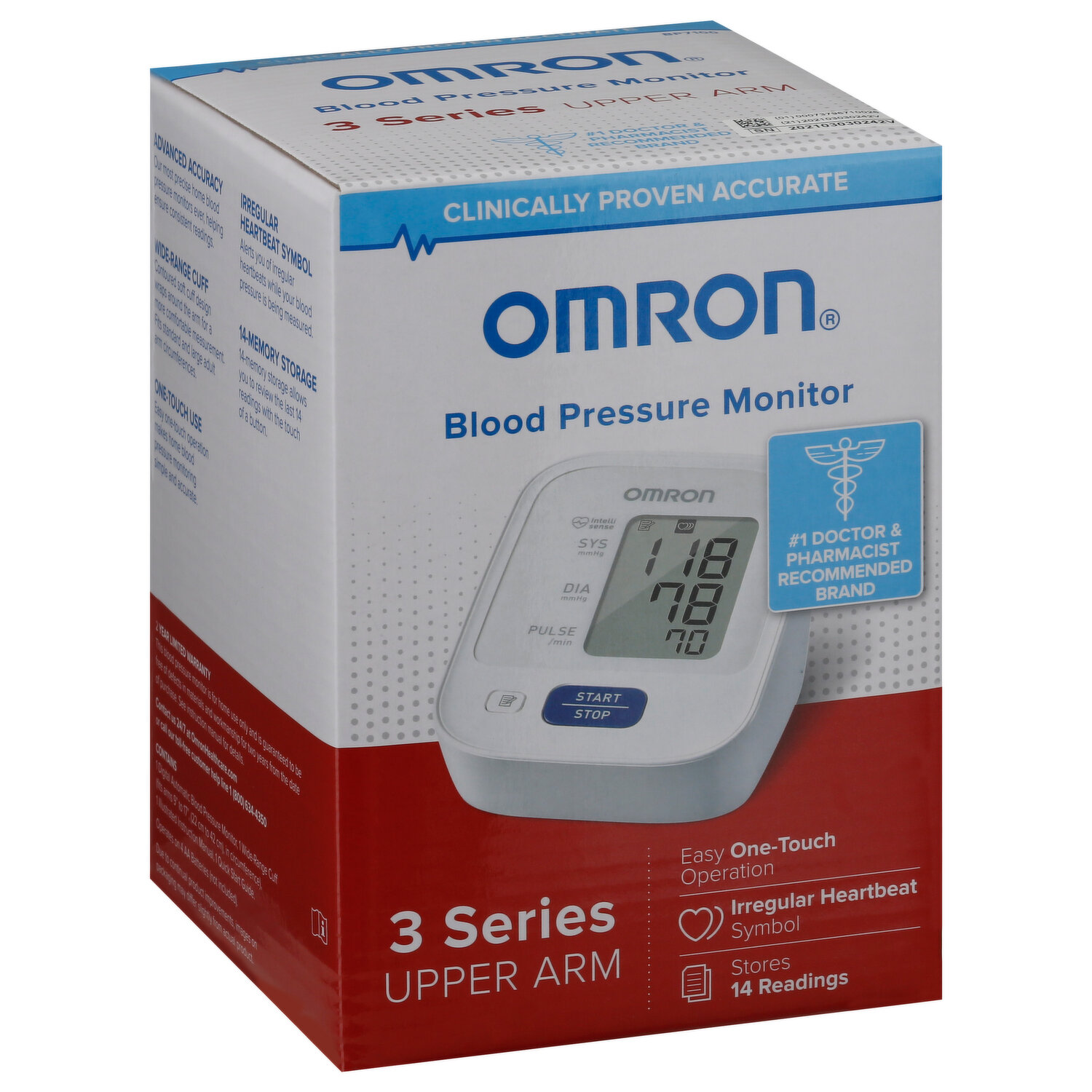 OMRON 3 Series Blood Pressure Monitor (BP7100), Upper Arm Cuff, Digital  Blood Pressure Machine, Stores Up To 14 Readings 