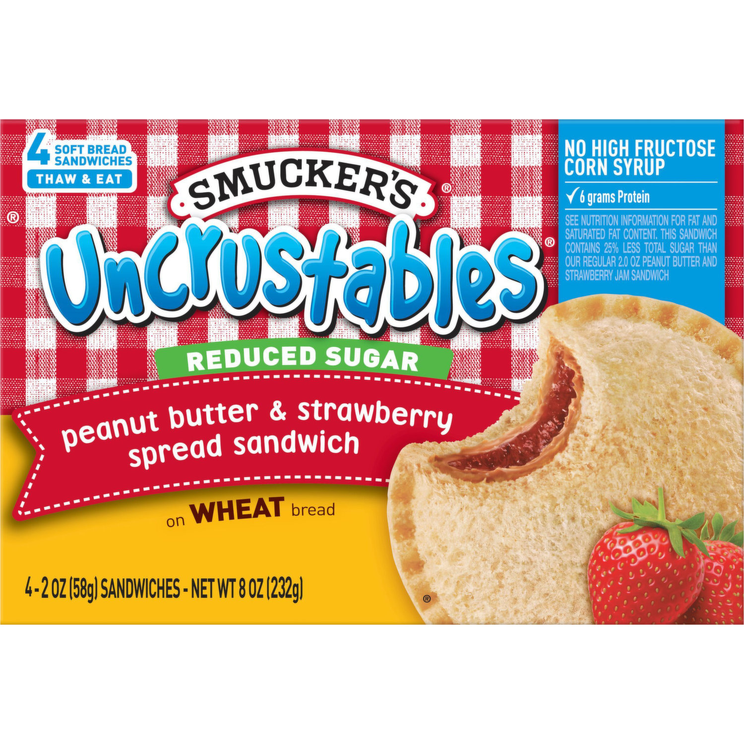 Smucker S Spread Sandwich Reduced Sugar On Wheat Bread Peanut Butter Strawberry