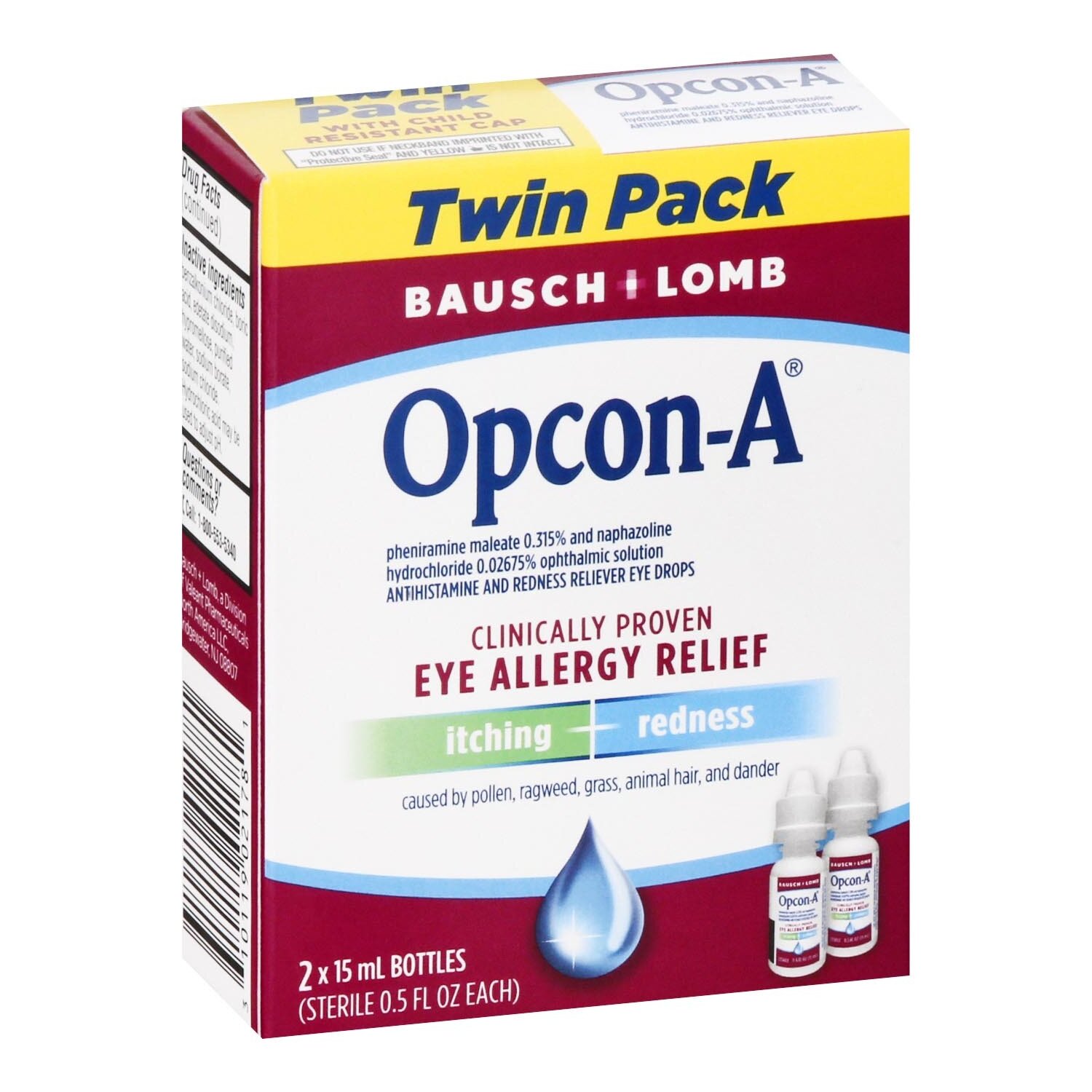 Bausch + Lomb Opcon-A Eye Allergy Relief, Twin Pack, 2 Each