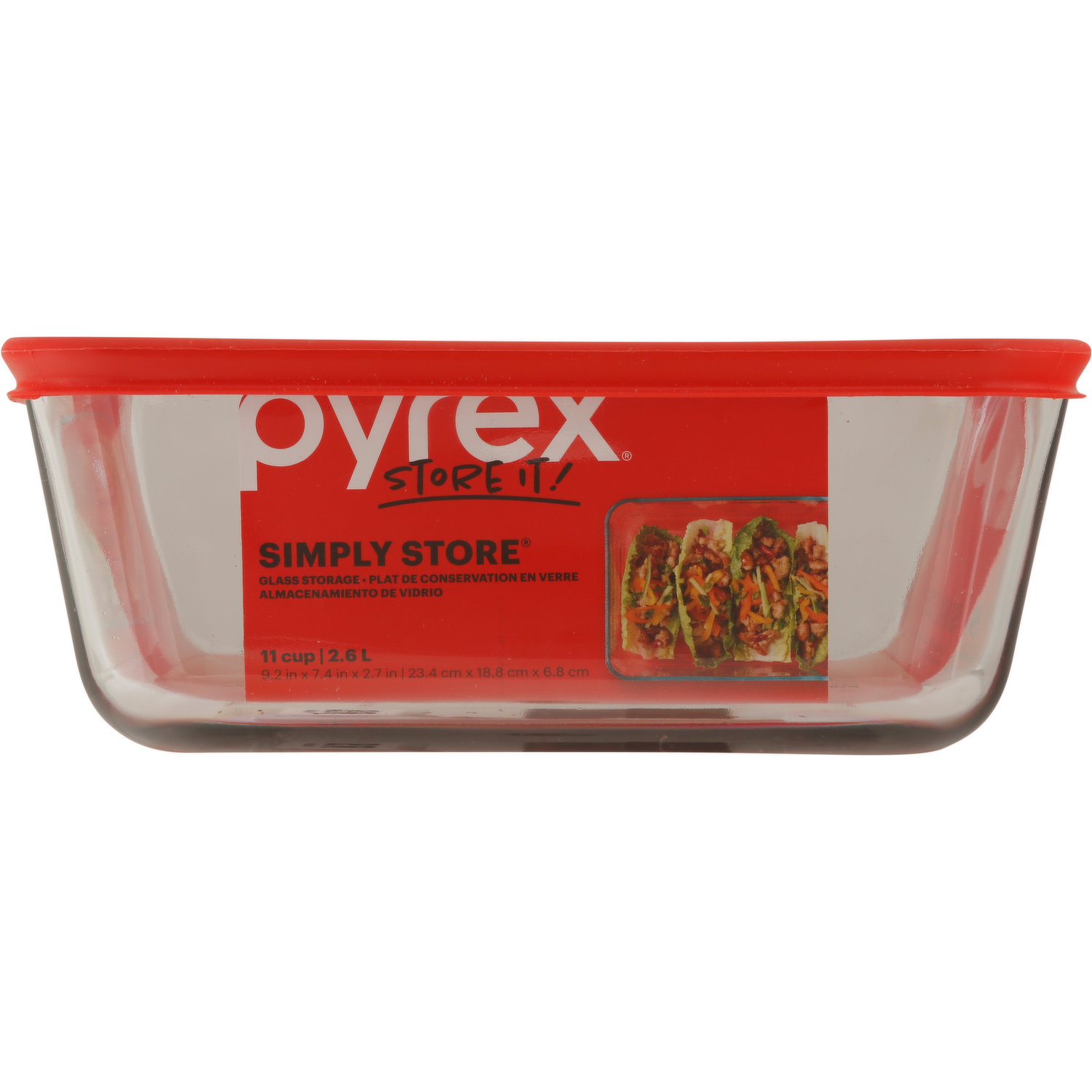 Pyrex Simply Store Rectangular Glass Food Storage Dish, 11-Cup