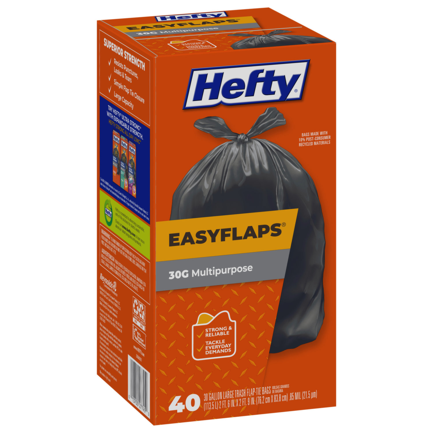 Reynolds Consumer Pr Easy Flap 40-Count Black Large Trash Bag - 30 gal  113129