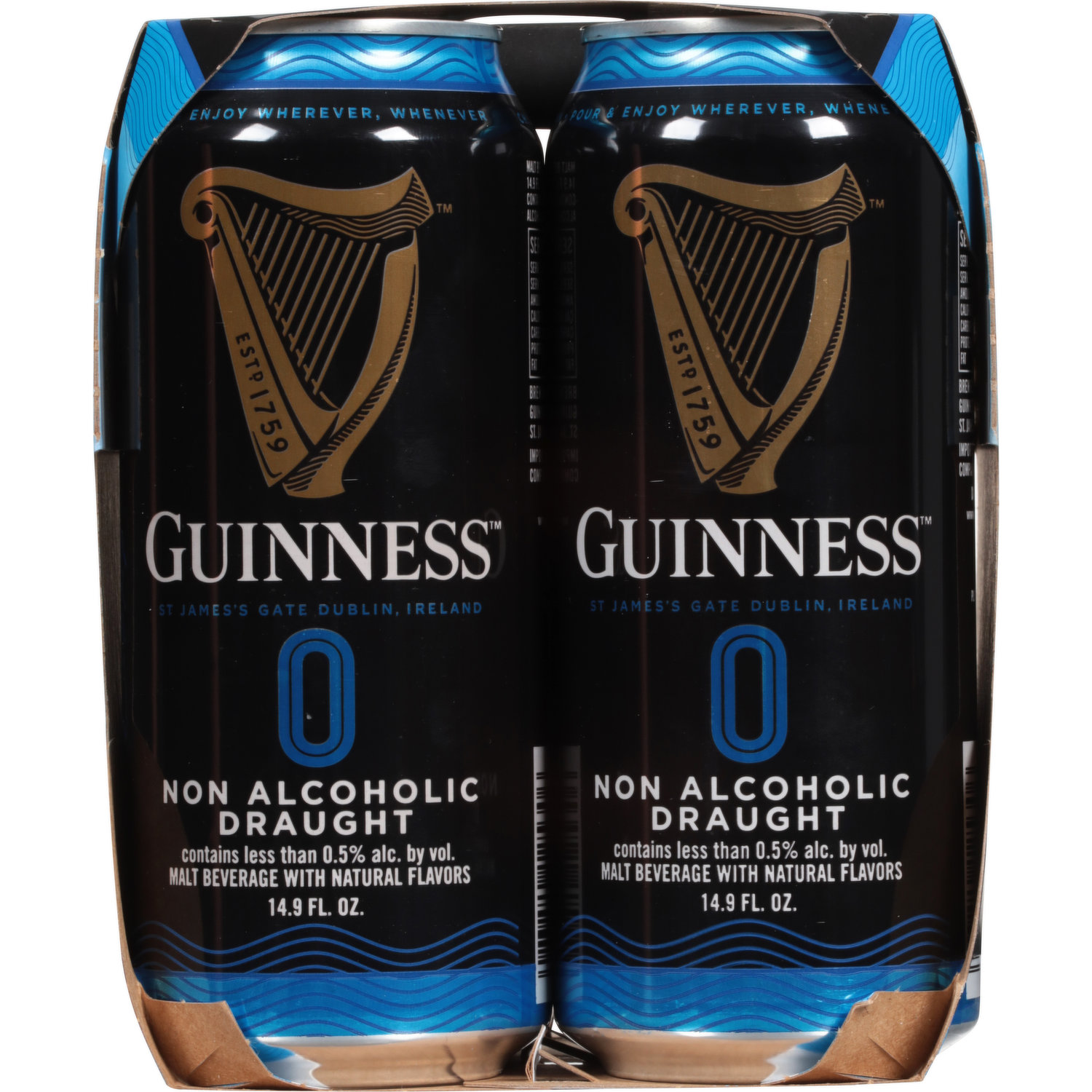 [Pack of 4] Guinness Irish Dry Stout Draught Non-Alcoholic NA Beer, Malt  Beverage w/Natural Flavors- 14.9 Fl Oz