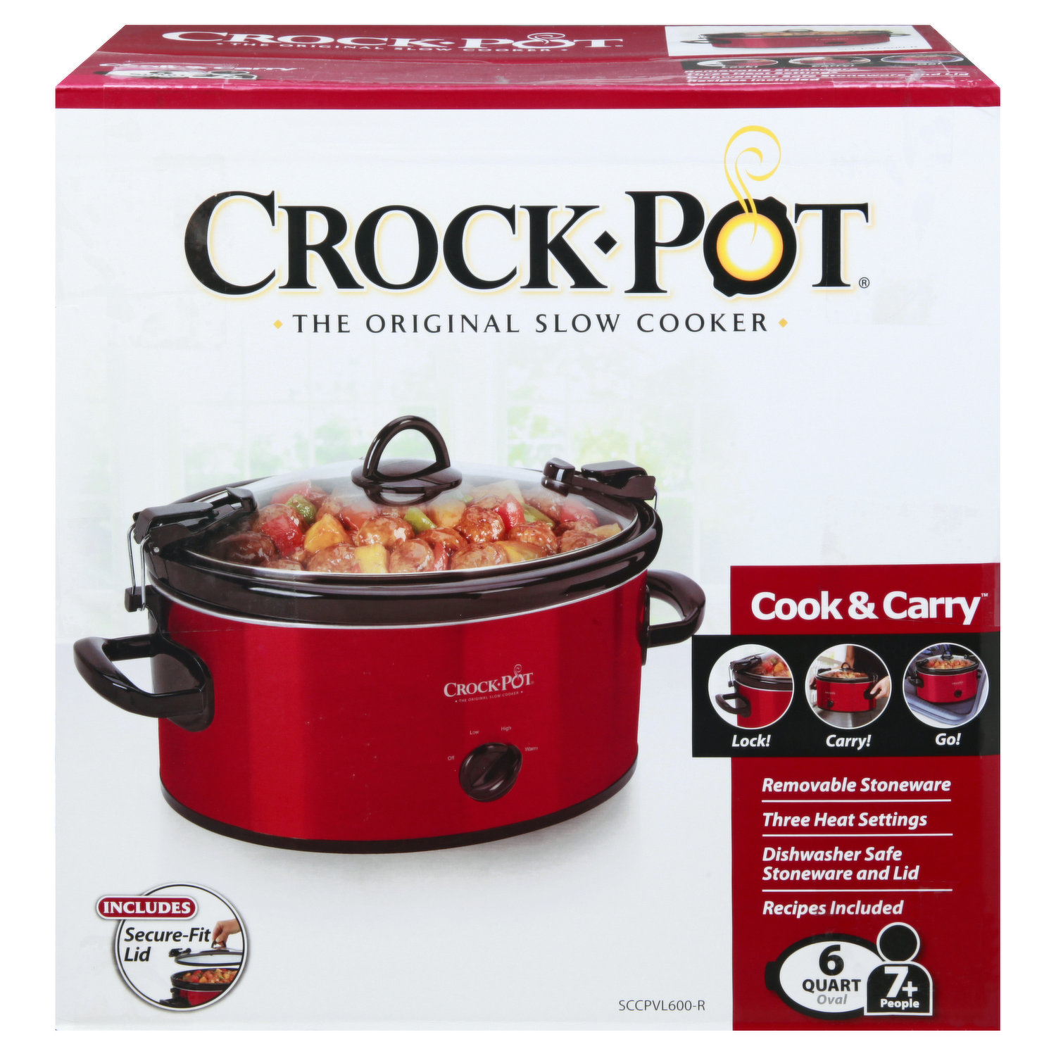 Courant 3.2 qt. Crock Slow Cooker, Dishwasher Safe, Stainproof Pot and Glass Lid Red Stainless Steel