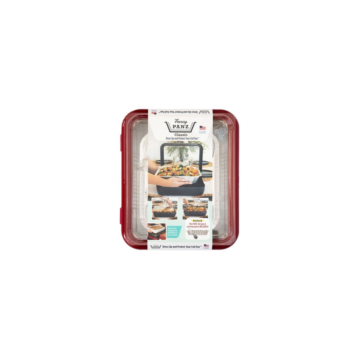 Fancy Panz 8 x 8-Inch Dress Up and Protect Your Foil Pan, 100% Made in USA,  8 x 8 Foil Pan Included. Hot or Cold Food. Stackable for easy travel. Great  for