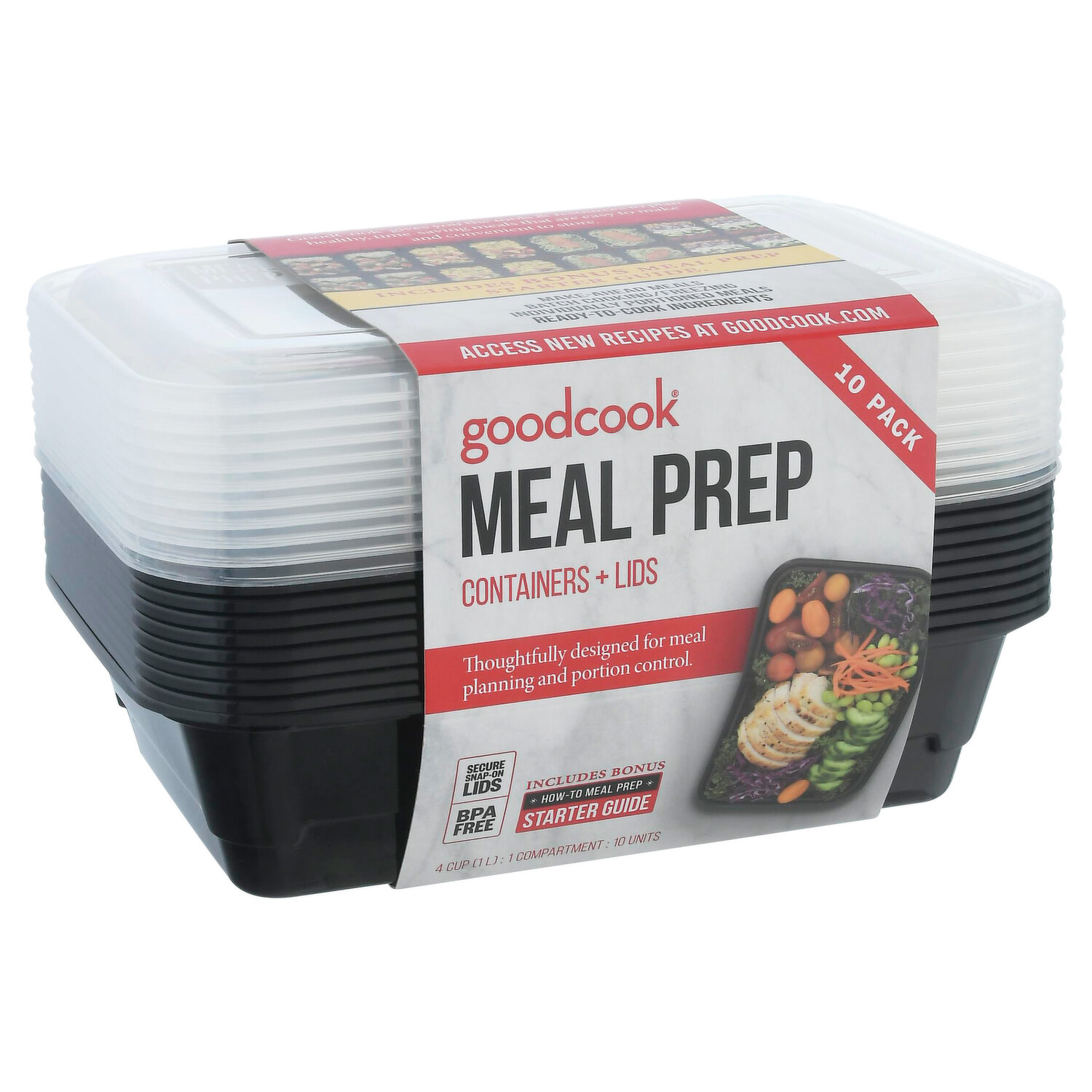 GoodCook Meal Prep 3 Cup Square 10 units, Blue, BPA Free - GoodCook