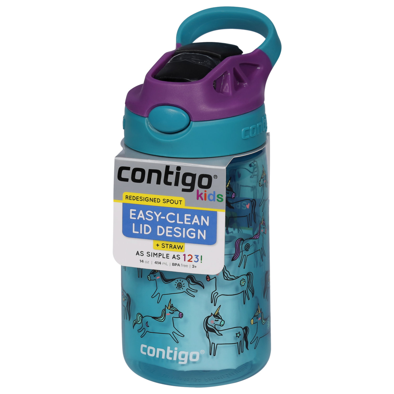 Contigo Water Bottle, +Straw, Kids, Juniper Eggplant, 14 Ounce 1 ea, Shop
